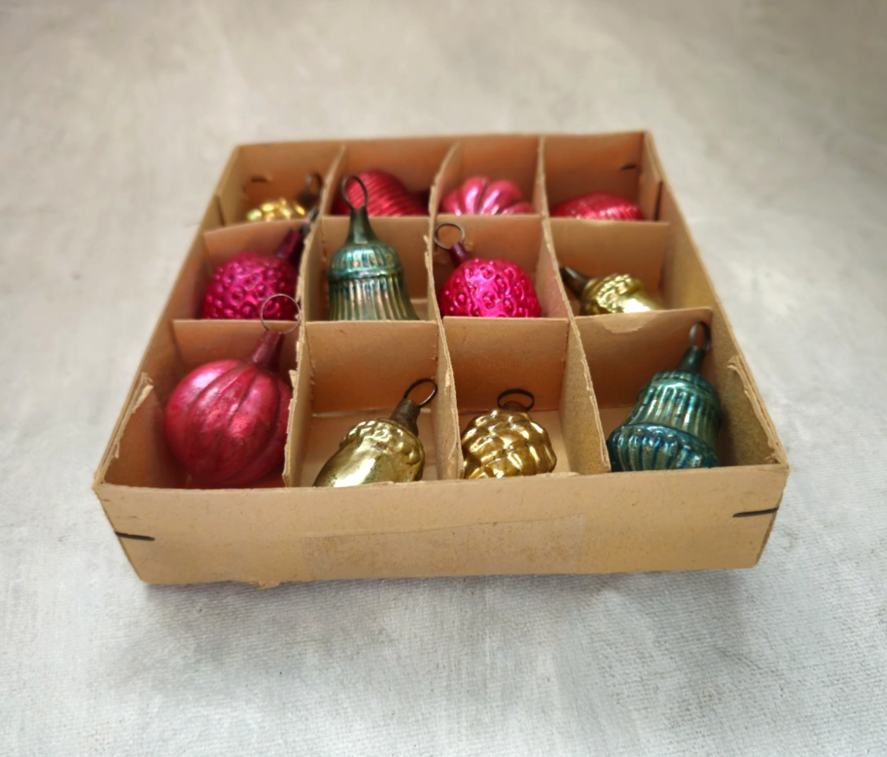 Vintage Feather Tree Glass Ornament Strawberry Heart Acorn Pinecone Bumpy Vintage Feather Tree Glass Ornament Strawberry Heart Acorn Pinecone Bumpy