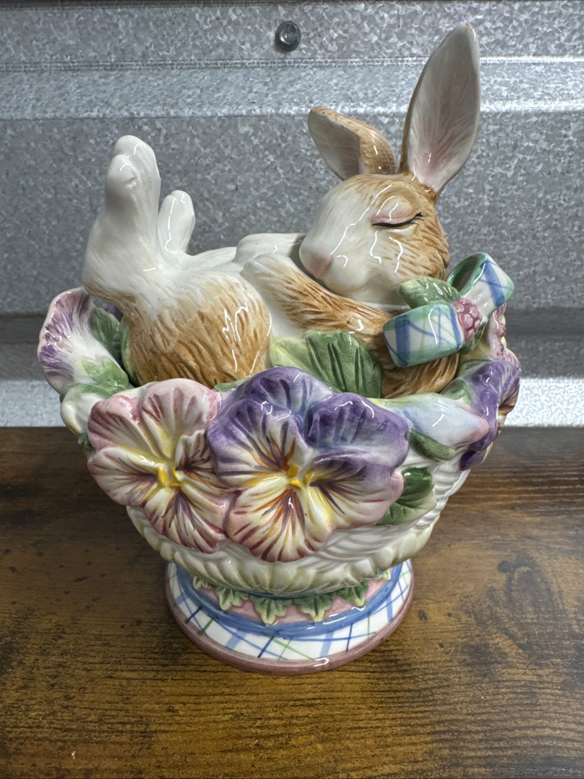 RARE Fitz & Floyd Halcyon SLEEPING Bunny Rabbit Basket Easter Floral Spring VTG RARE Fitz & Floyd Halcyon SLEEPING Bunny Rabbit Basket Easter Floral Spring VTG