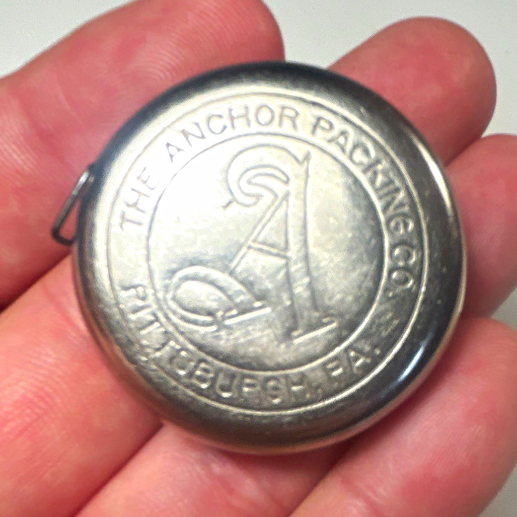 Vintage The Anchor Packing Co Pittsburgh Pocket Tape Measure Advertising Metal