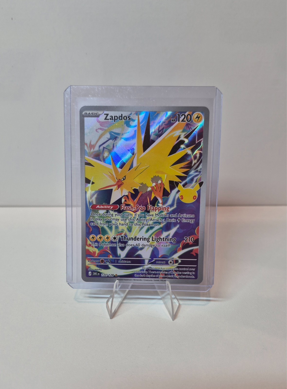 Pokemon 30th Anniversary Zapdos 133/128 Illustration Rare Holo English NM Pokemon 30th Anniversary Zapdos 133/128 Illustration Rare Holo English NM