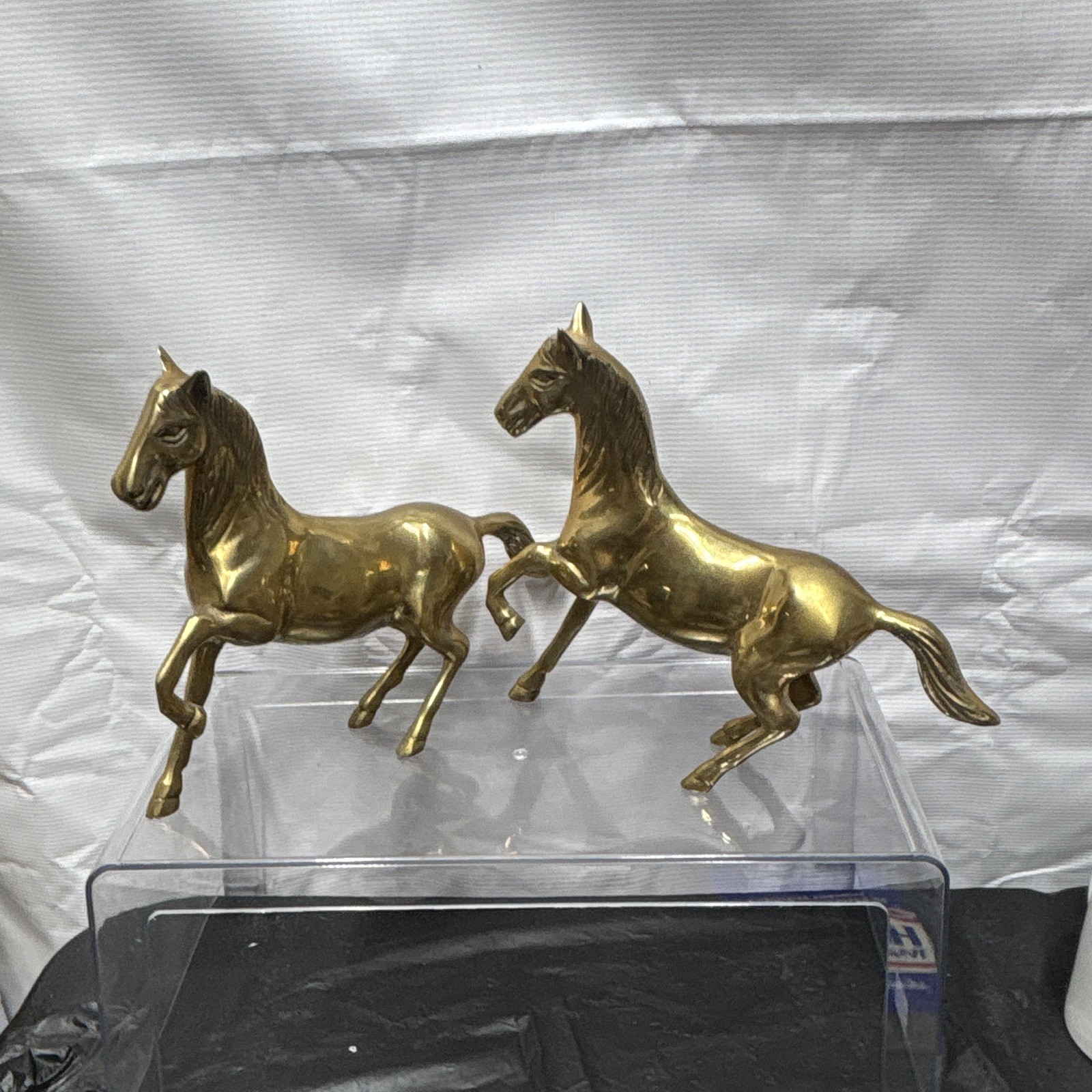 A Pair of Vintage Solid Brass Prancing Or Running Horse Figurines 5.5 Inch Tall A Pair of Vintage Solid Brass Prancing Or Running Horse Figurines 5.5 Inch Tall