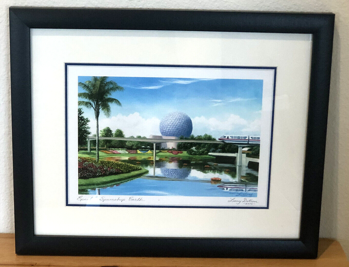 2016 LARRY DOTSON DISNEY EPCOT SPACESHIP EARTH  15.5 X 12.5 FRAMED SIGNED PRINT