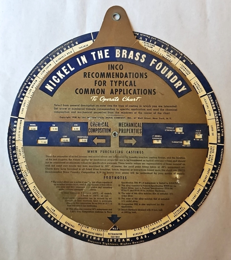1938 International Nickel Company INCO Slide Wheel Nickel In Brass Foundry 9