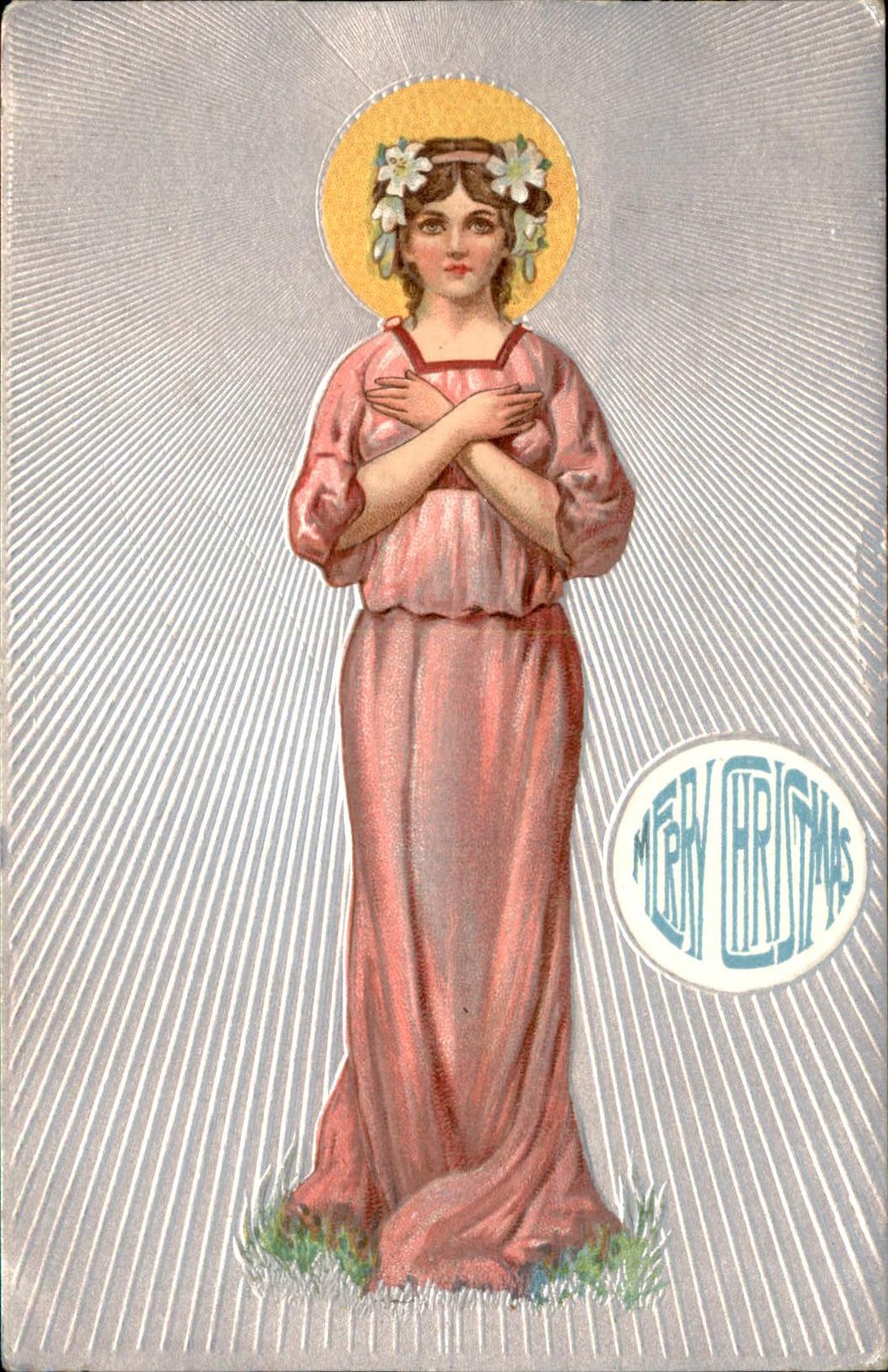 New Year\'s Woman in Pink Robe Embossed c1910s-20s Vintage Postcard New Year\'s Woman in Pink Robe Embossed c1910s-20s Vintage Postcard