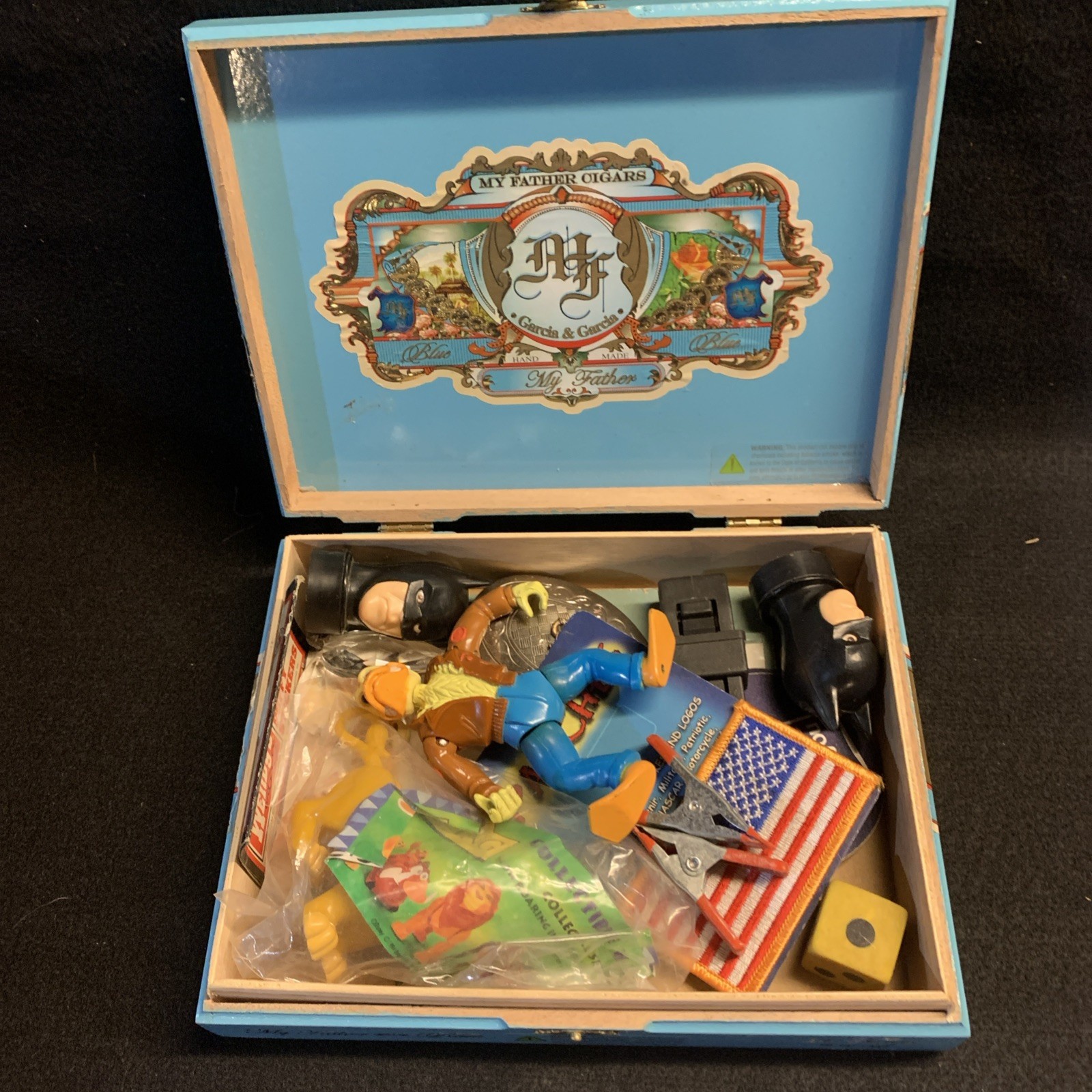 My Father Cigar Wooden Blue Box inc Various Neat Contents My Father Cigar Wooden Blue Box inc Various Neat Contents