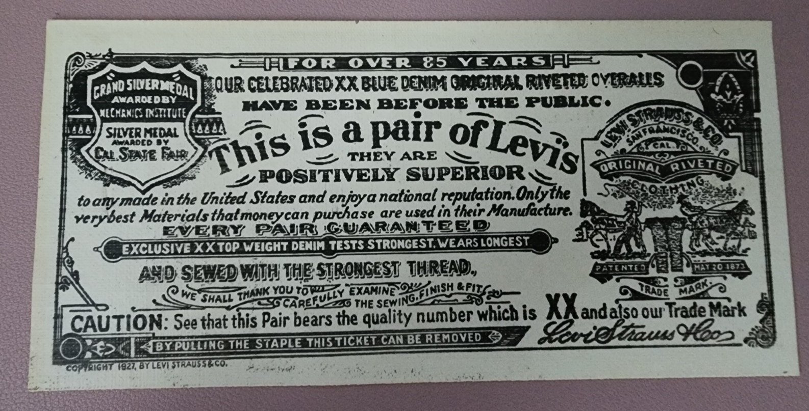 Vintage 50s Levis Guarantee Ticket Oil Cloth \ Vintage 50s Levis Guarantee Ticket Oil Cloth \