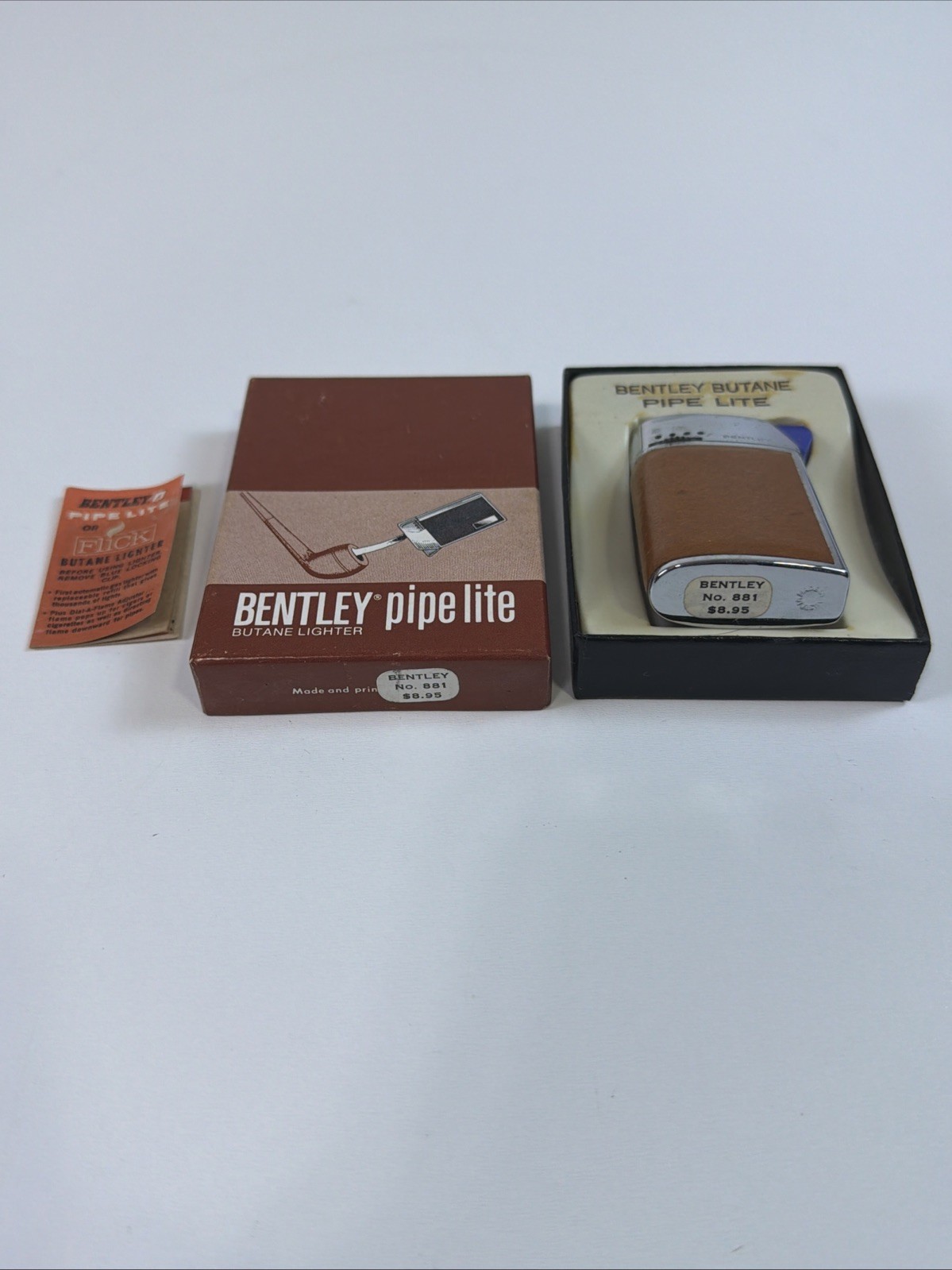 VTG Bentley Butane Lighter Automatic Pipe Lite Silver/Brown No. 881 w/ Box NEW VTG Bentley Butane Lighter Automatic Pipe Lite Silver/Brown No. 881 w/ Box NEW
