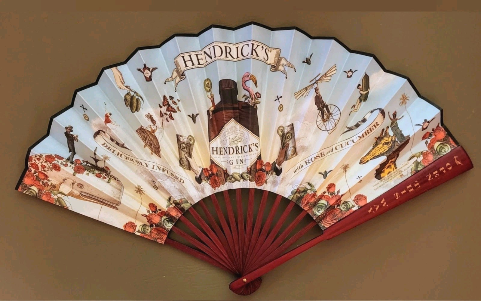 Vintage Advertising 2-Sided Fan, Hendrick\'s Gin, 1910-1930, LARGE, 13\ Vintage Advertising 2-Sided Fan, Hendrick\'s Gin, 1910-1930, LARGE, 13\
