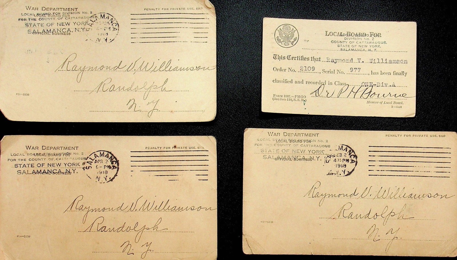 1918 WW1 New York War Department Physical, Classification Postcard Notices-NN-17