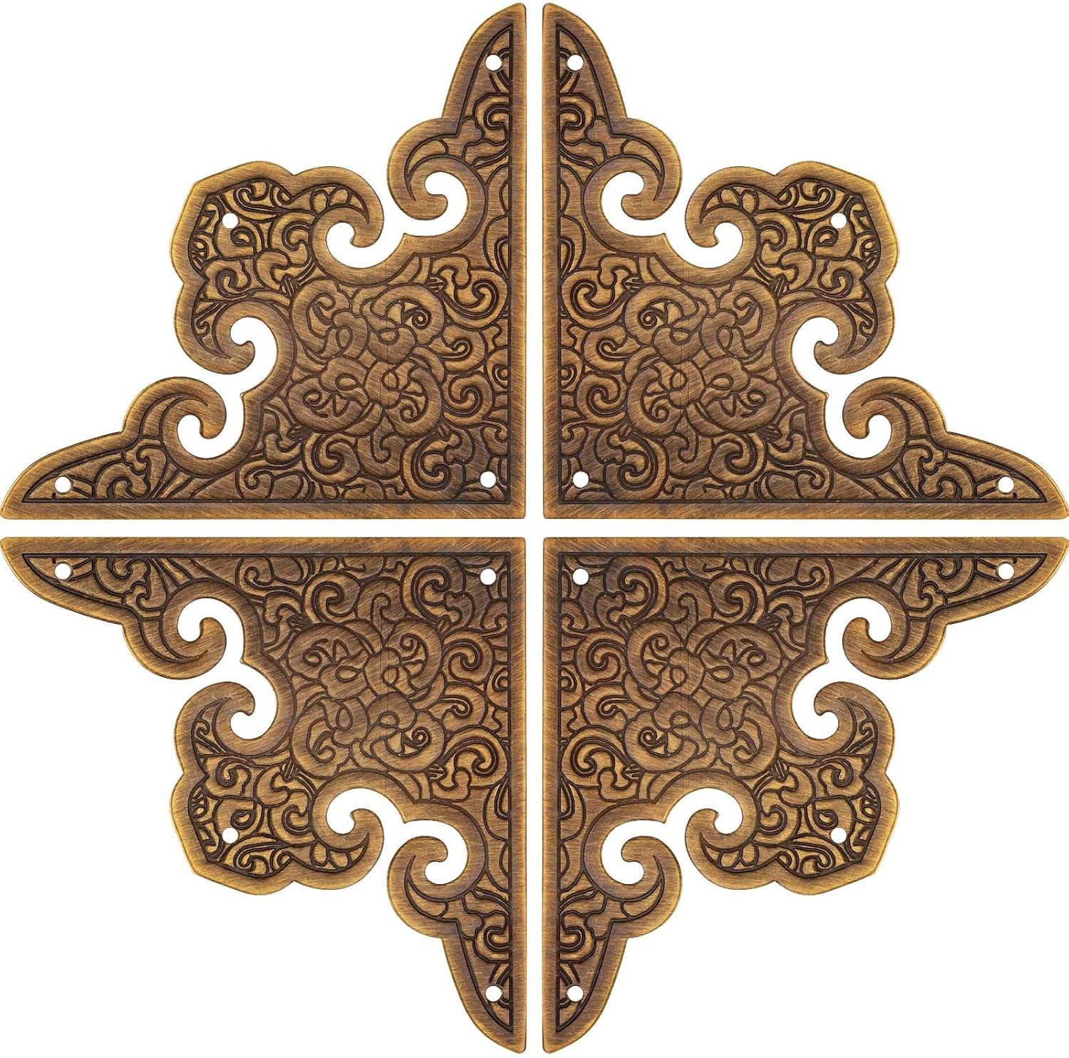Antique Brass Decorative Box Corner Protector, 4Pcs Wooden Jewelry Gift Box