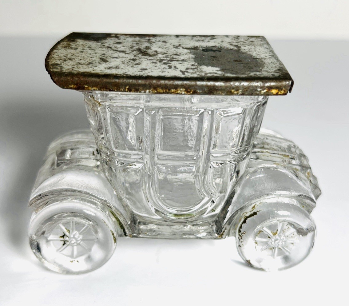 1920s Old-Fashioned Automobile Antique Glass Candy Container 1920s Old-Fashioned Automobile Antique Glass Candy Container