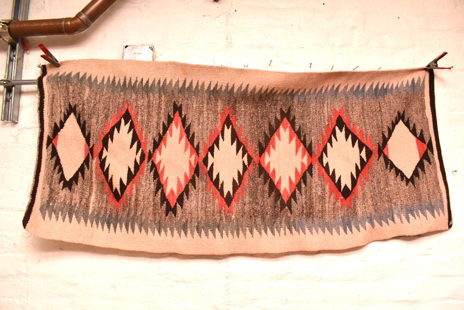 ATQ LARGE Navajo Rug Native American Indian Crystal Weaving 56x24 Textile VTG ATQ LARGE Navajo Rug Native American Indian Crystal Weaving 56x24 Textile VTG