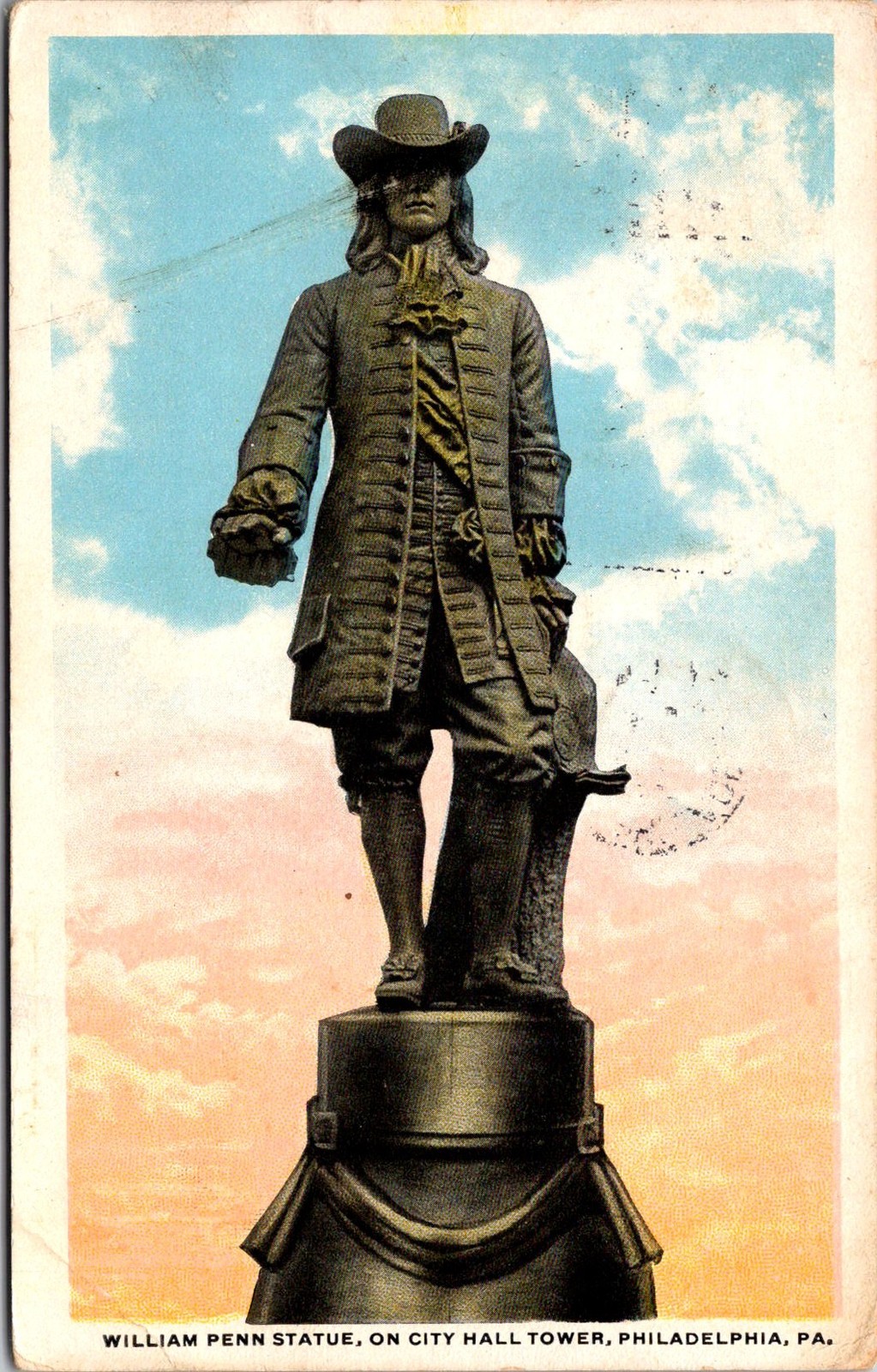 William Penn Statue City Hall Tower Philadelphia PA 1911 Vintage Postcard 5P22-1 William Penn Statue City Hall Tower Philadelphia PA 1911 Vintage Postcard 5P22-1