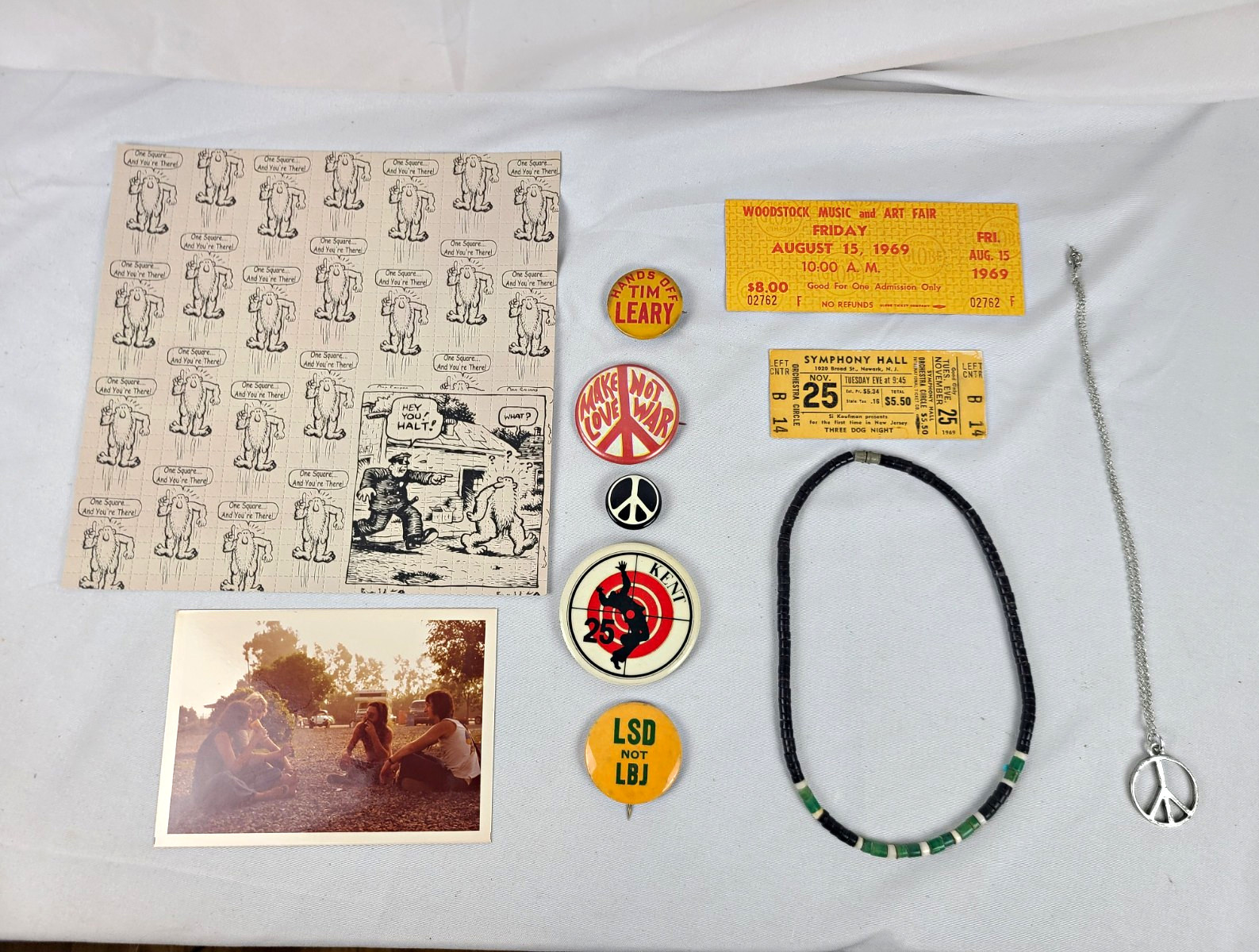 Vtg 1969 Counterculture Lot Woodstock Ticket Protest Pins Jewelry w/provenance Vtg 1969 Counterculture Lot Woodstock Ticket Protest Pins Jewelry w/provenance