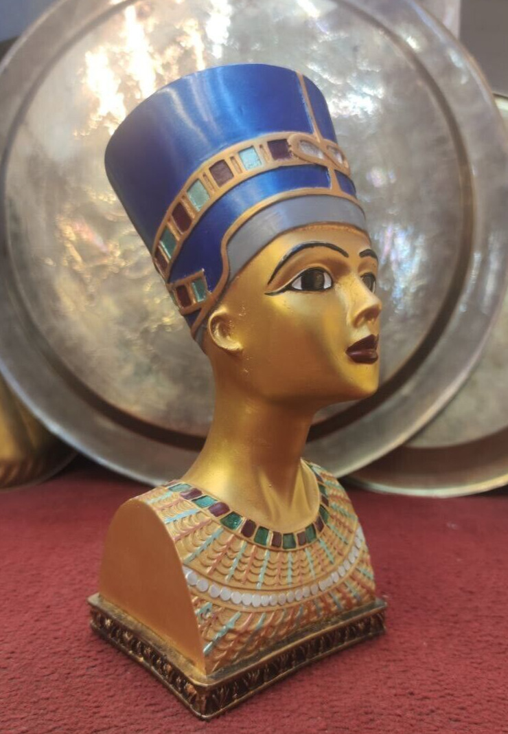 Unique Egyptian Antique Nefertiti Multi Color Pharaoh Head