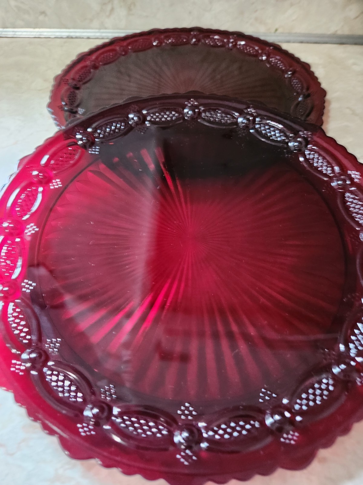 Vtge Set 2 Avon 1876 Cape Cod Collection Ruby Red Dinnner  Plates 10\