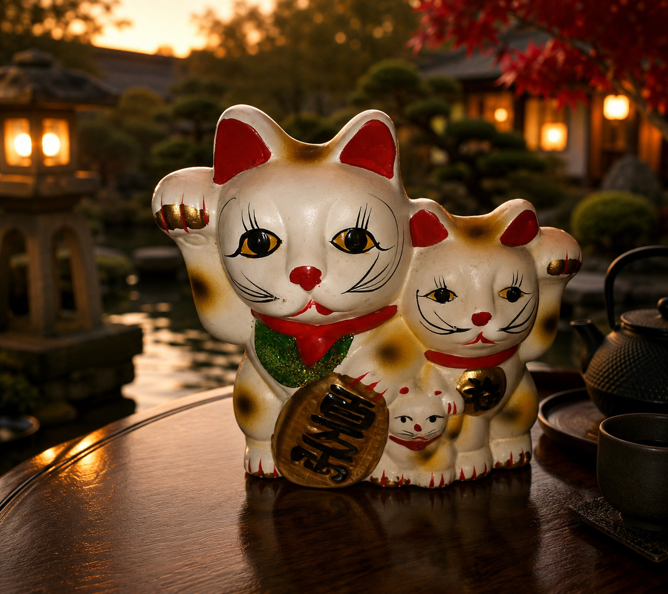 Vintage Kitsch Maneki Neko Good Luck White Cats Bank, Approx 5”x 5.5”