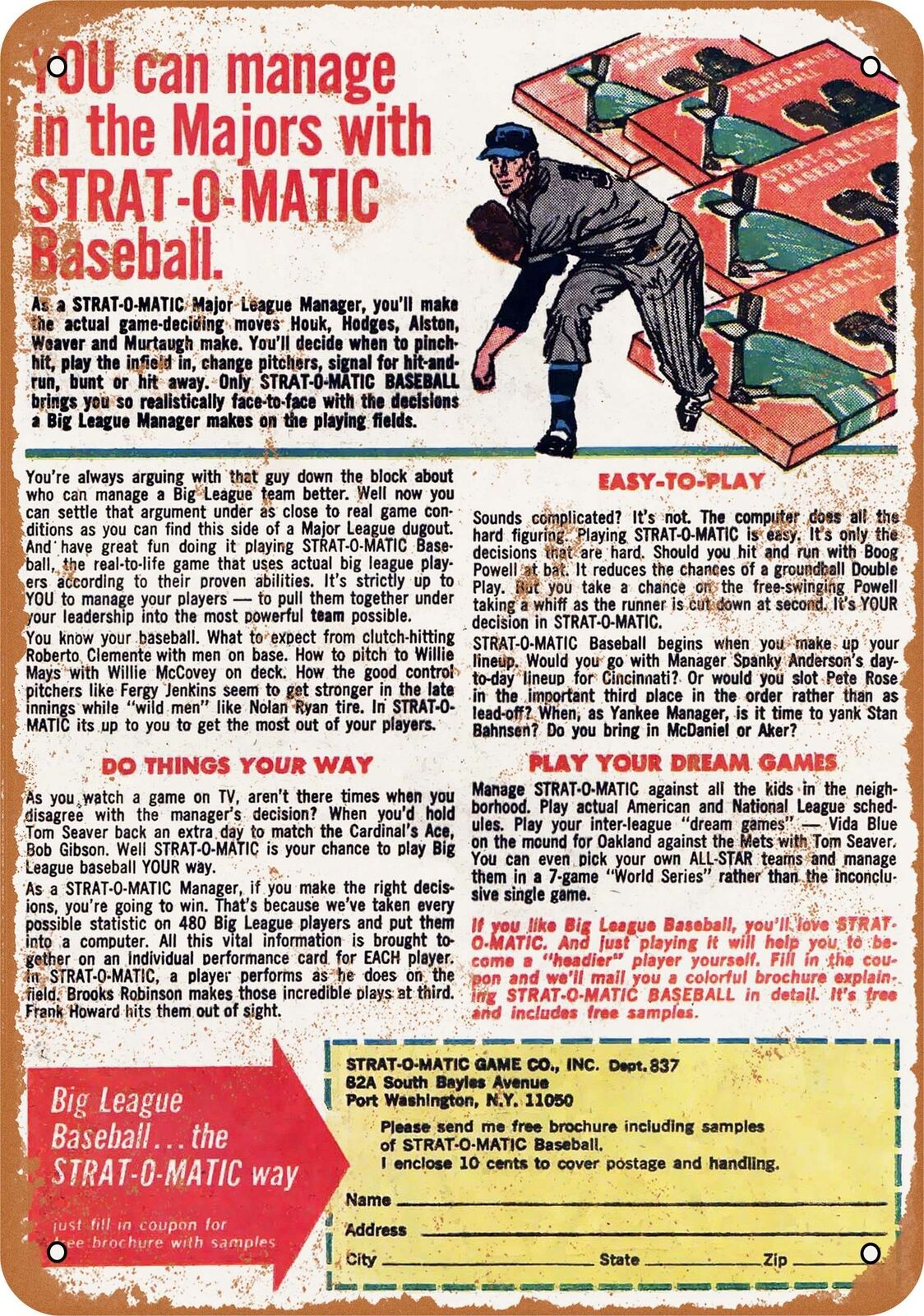 Metal Sign - 1972 Strat-O-Matic Baseball -- Vintage Look