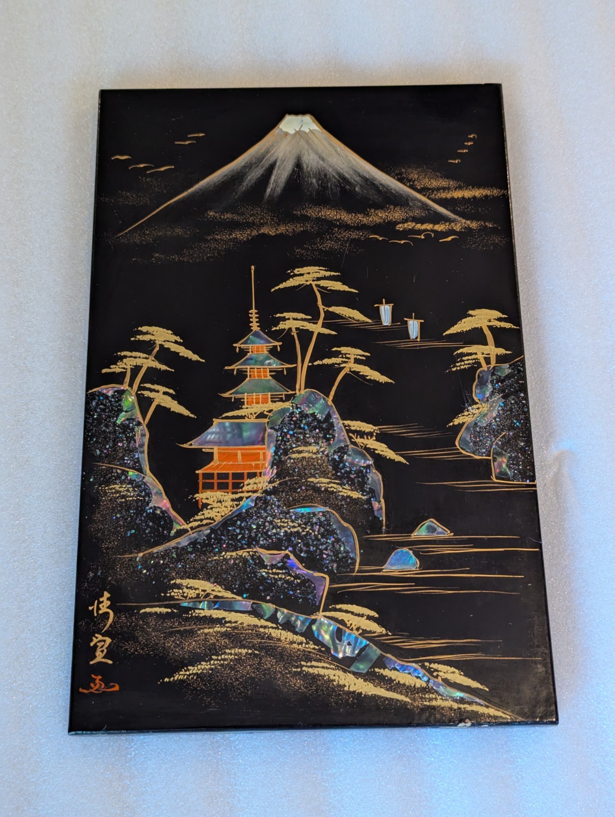 Vintage Wall Art Decor Japanese Fuji landscape mother-of-pearl inlay Vintage Wall Art Decor Japanese Fuji landscape mother-of-pearl inlay