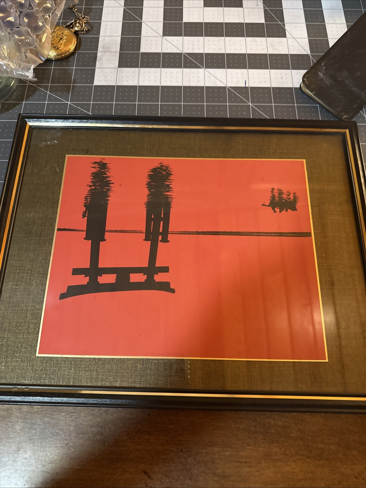 Vintage Asian Oriental Style Silhouette Art Print Orange Black Framed Wall Decor Vintage Asian Oriental Style Silhouette Art Print Orange Black Framed Wall Decor