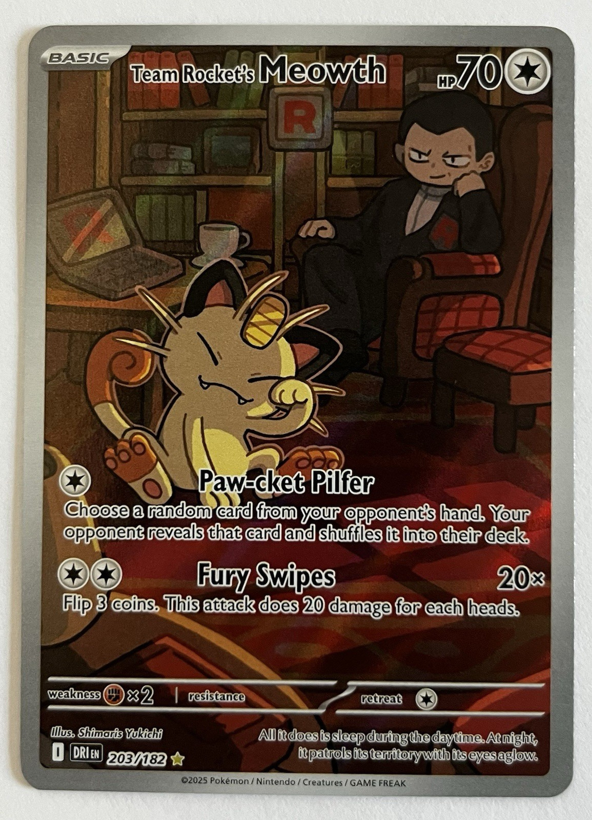 Pokemon Team Rocket's Meowth 203/182 Destined Rivals Illustration Rare 2025 NM
