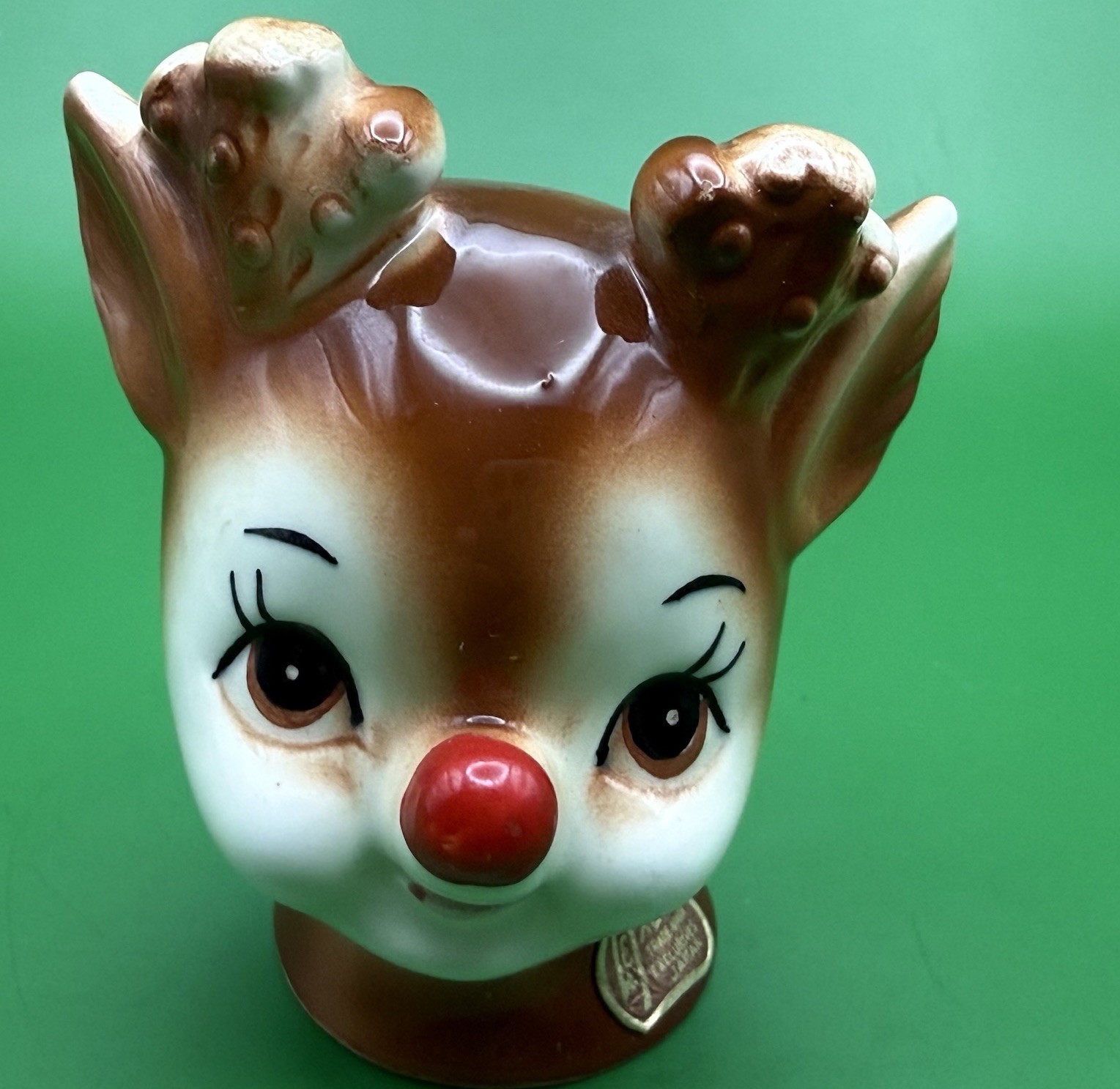 Vintage Lefton Rudolph The Red Nosed Reindeer Salt Shaker #4370 w/ Sticker READ Vintage Lefton Rudolph The Red Nosed Reindeer Salt Shaker #4370 w/ Sticker READ