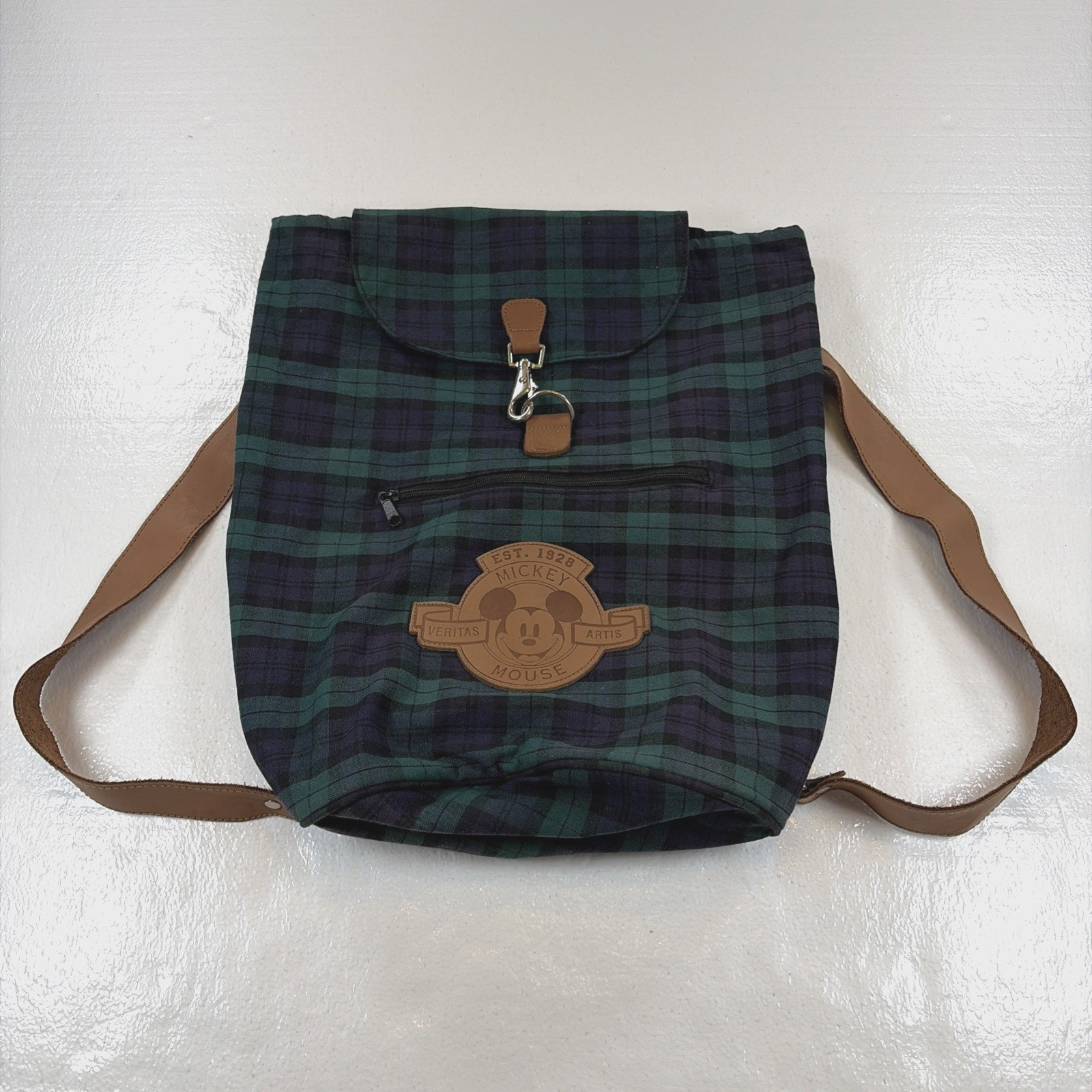 Vintage Disney Store Backpack Mickey Mouse Blackwatch Plaid Walt Disney World