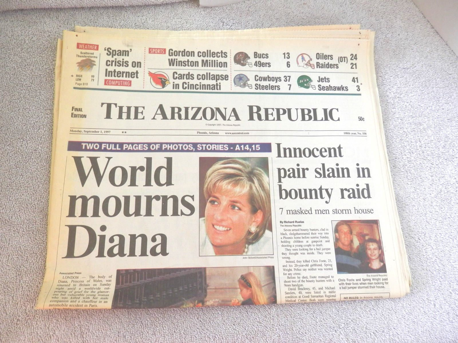 1997 Princess Diana Killed/World Mourns Lot of 5 The Arizona Republic Newspapers 1997 Princess Diana Killed/World Mourns Lot of 5 The Arizona Republic Newspapers