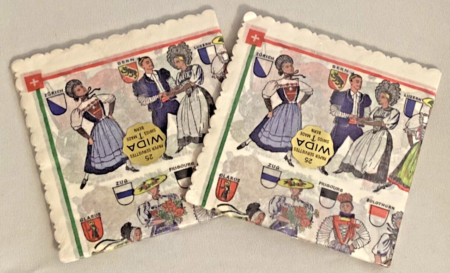 π Vintage NOS Swiss Made WIDA Bern Paper Servettes Napkins People Coat of Arms π Vintage NOS Swiss Made WIDA Bern Paper Servettes Napkins People Coat of Arms