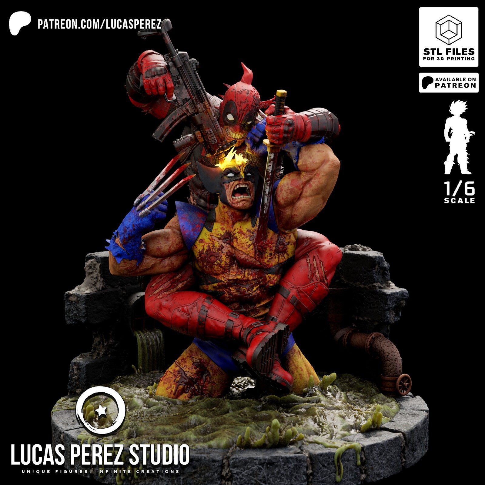 1:6 Deadpool vs Wolverine Marvel Fan Art UNPAINTED Resin Diorama Garage Kit