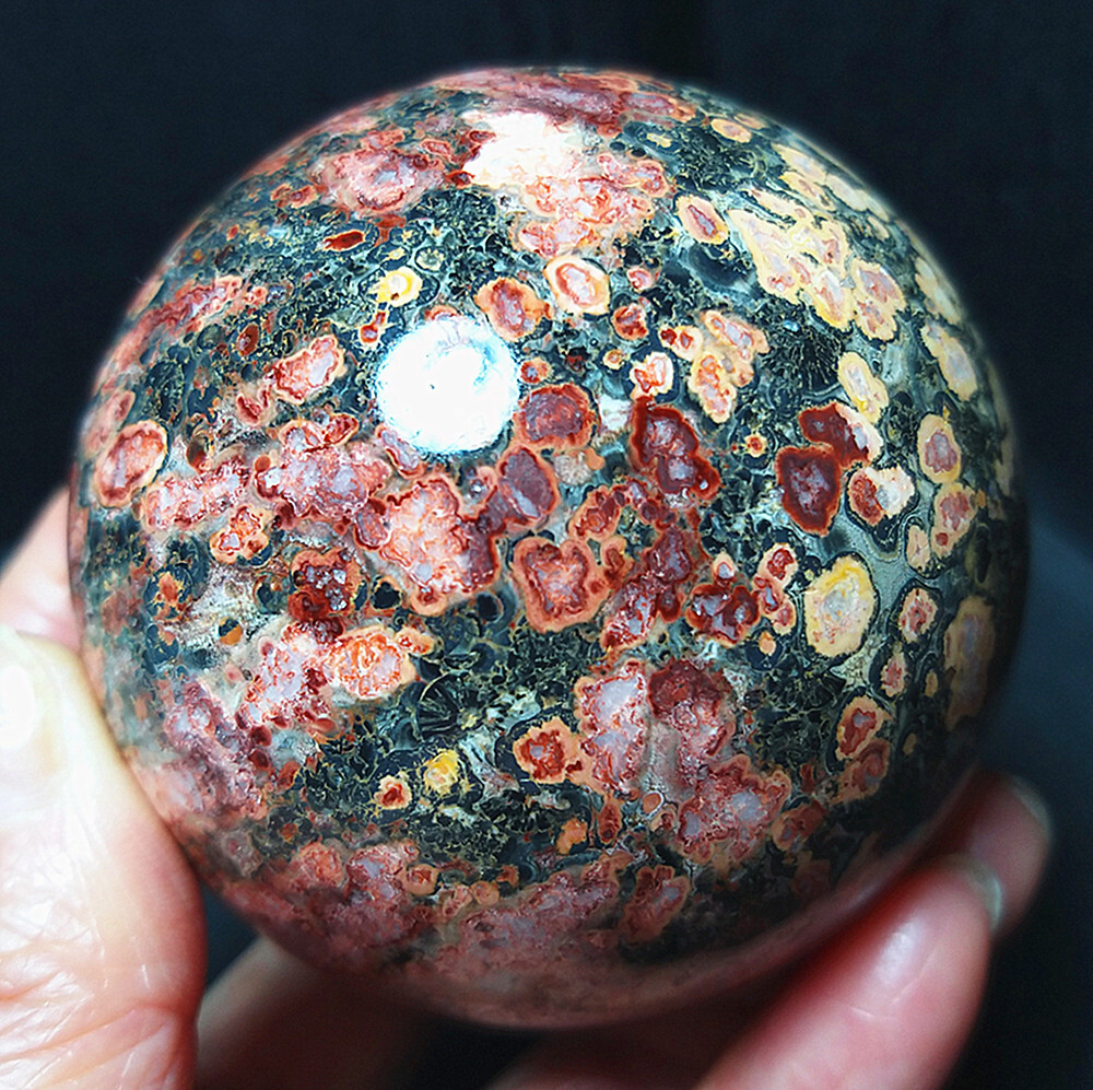 TOP 385.8G68mm Natural Polished Leopard print  Agate Stone Ball Healing  A2599