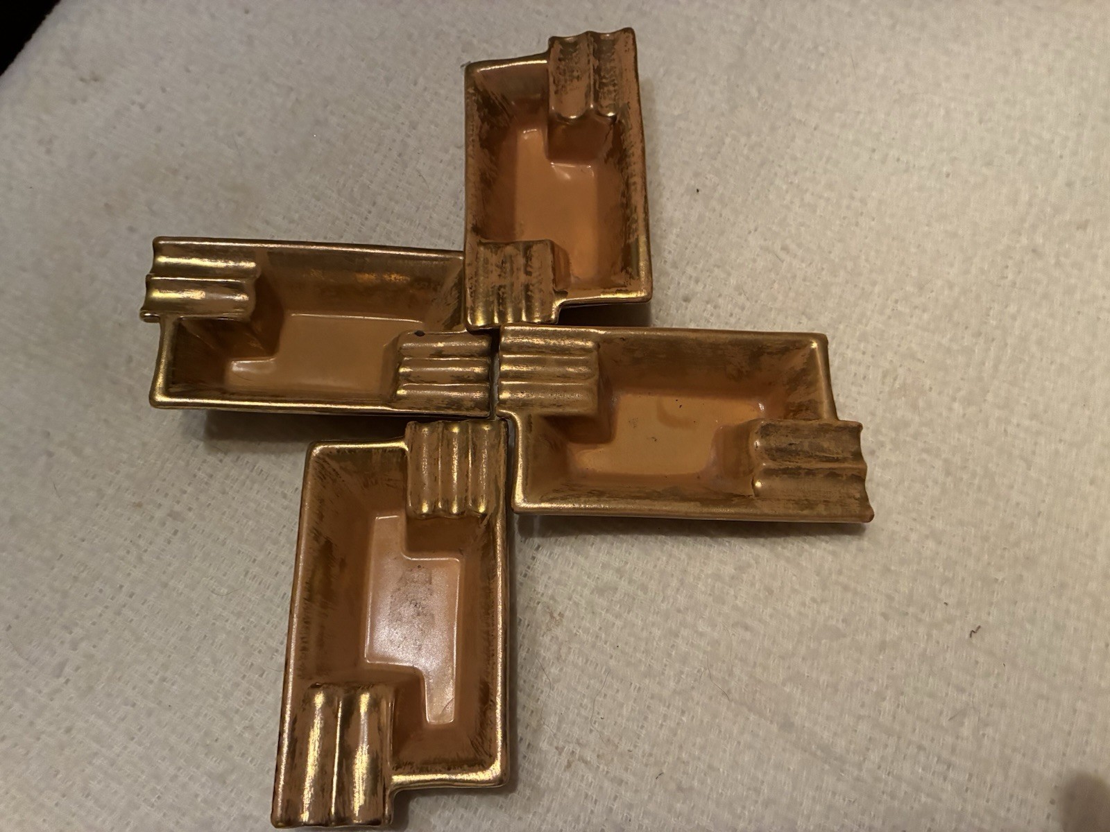 Vintage MCM Stangl Pottery Ashtrays Granada Gold 1953 Ashtray Bridge Set of 4 Vintage MCM Stangl Pottery Ashtrays Granada Gold 1953 Ashtray Bridge Set of 4
