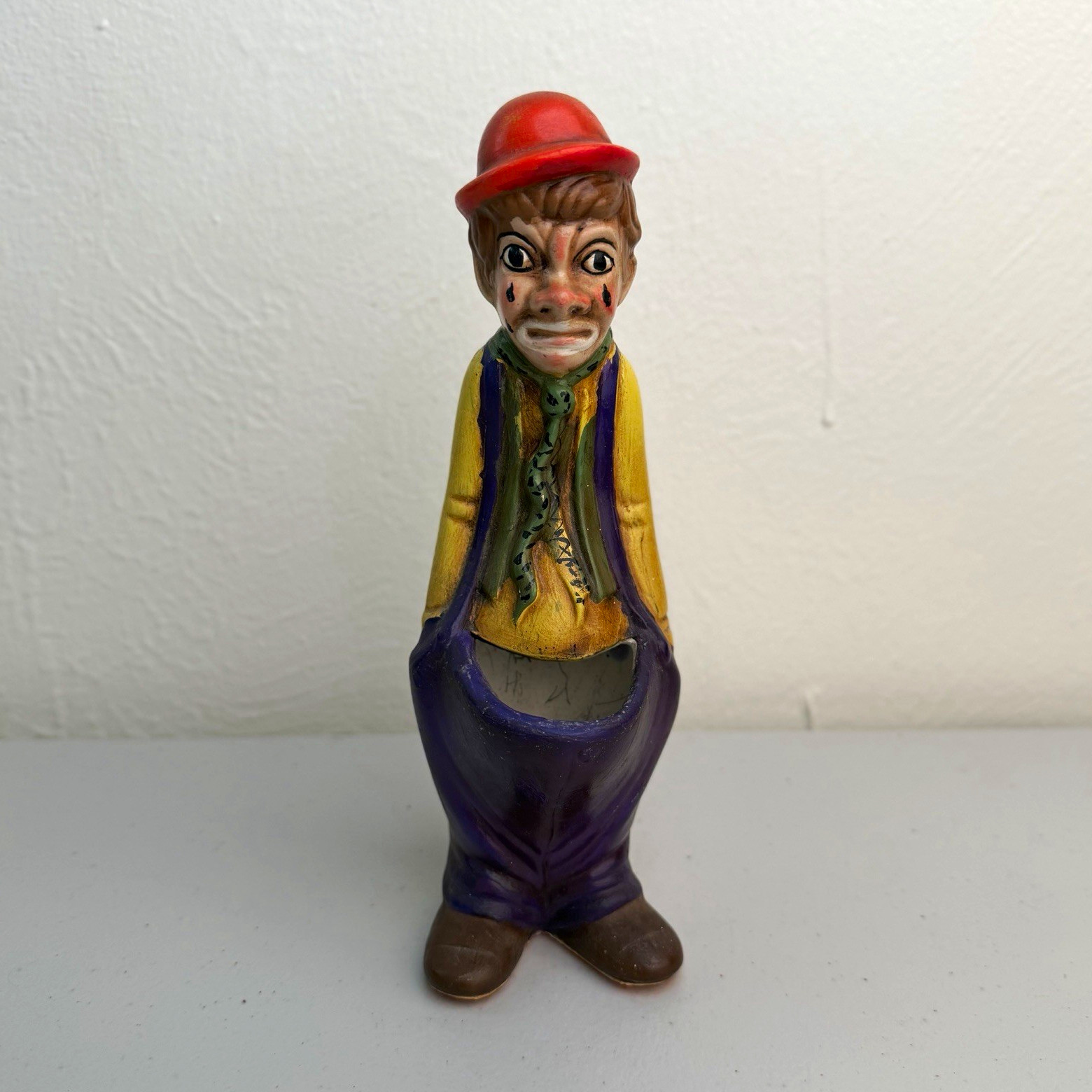 Vintage Sad Clown Figurine Planter Pocket 8” Hand Painted Ceramic Red Hat Gift Vintage Sad Clown Figurine Planter Pocket 8” Hand Painted Ceramic Red Hat Gift