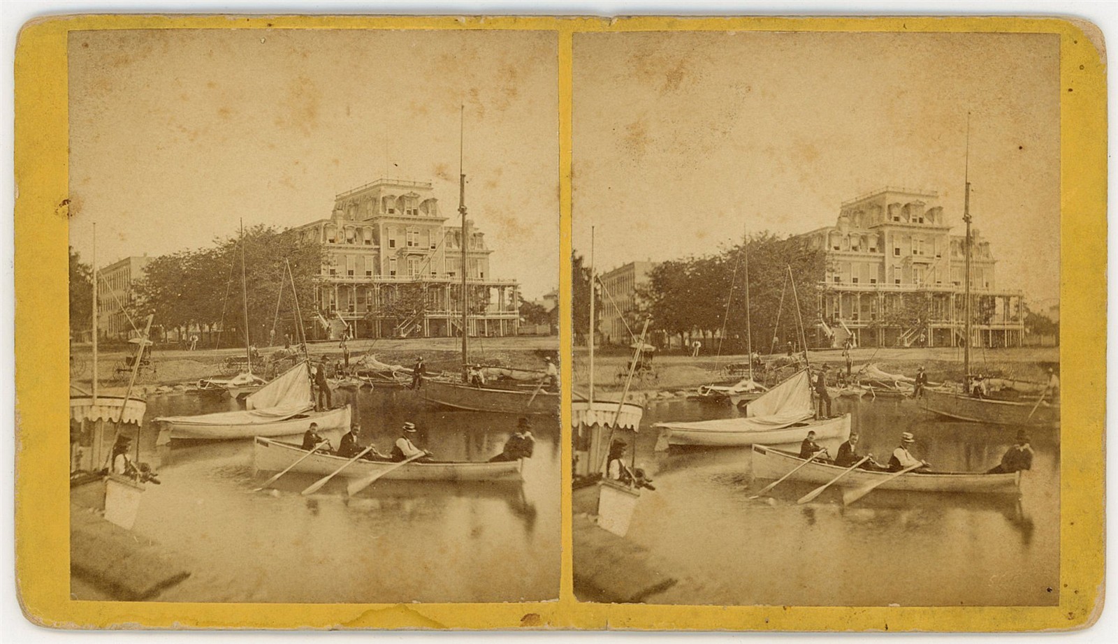 WISCONSIN STEREOVIEW - Lake Geneva - Whiling House & Boats - J. Bullock 1880s WISCONSIN STEREOVIEW - Lake Geneva - Whiling House & Boats - J. Bullock 1880s