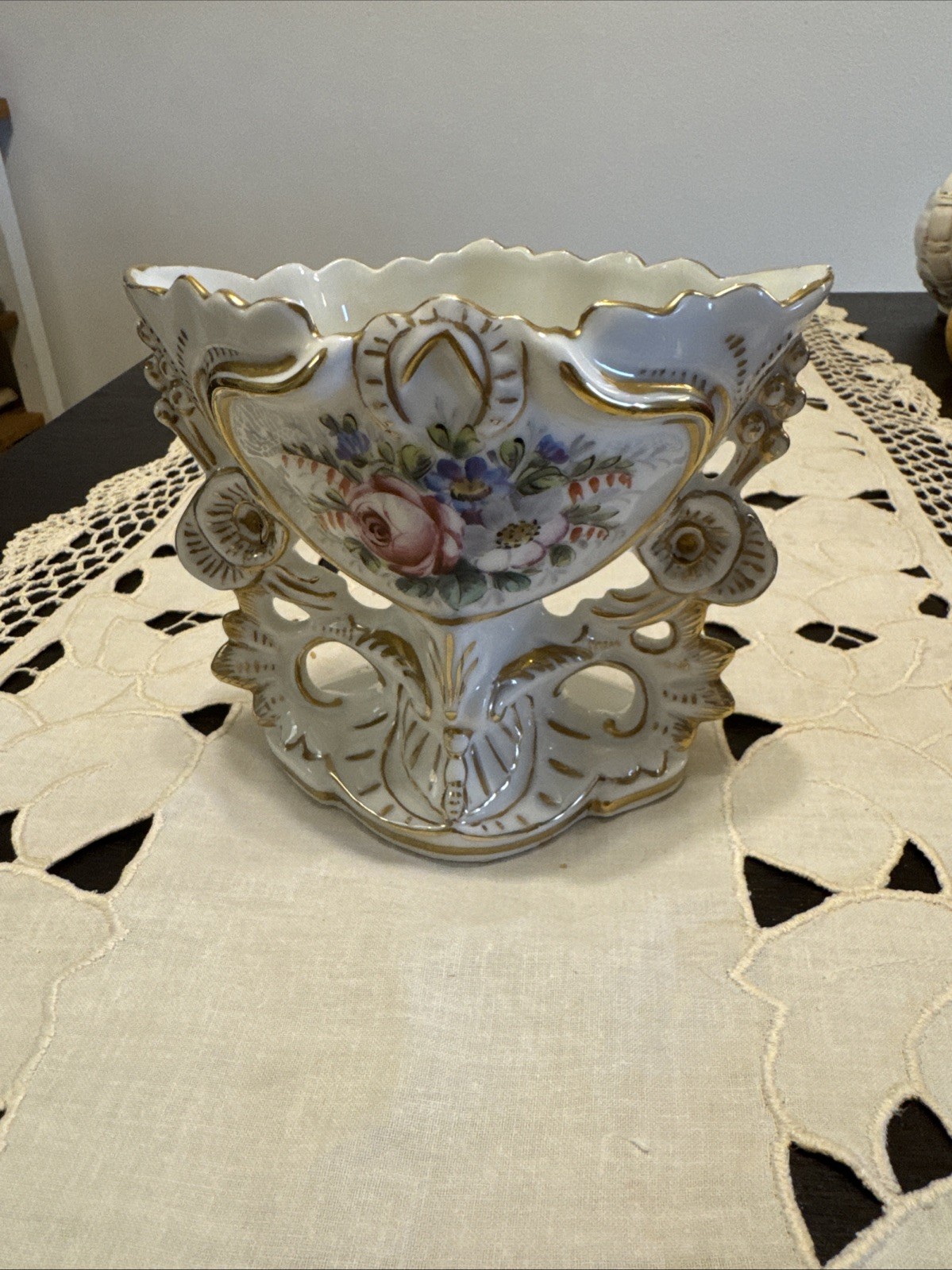 Vintage French Sevres Style Porcelain Mini Cachepot Jardiniere Hand Painted Gold Vintage French Sevres Style Porcelain Mini Cachepot Jardiniere Hand Painted Gold