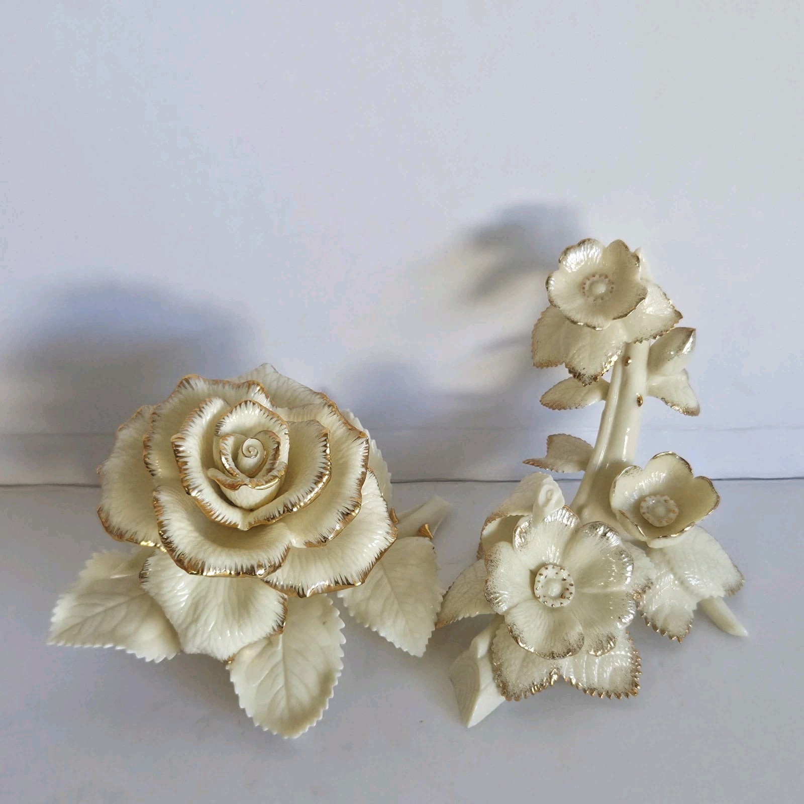 Lenox Classic Rose & Splendor of Spring Porcelain Flower Figurine Lot Gold Trim Lenox Classic Rose & Splendor of Spring Porcelain Flower Figurine Lot Gold Trim
