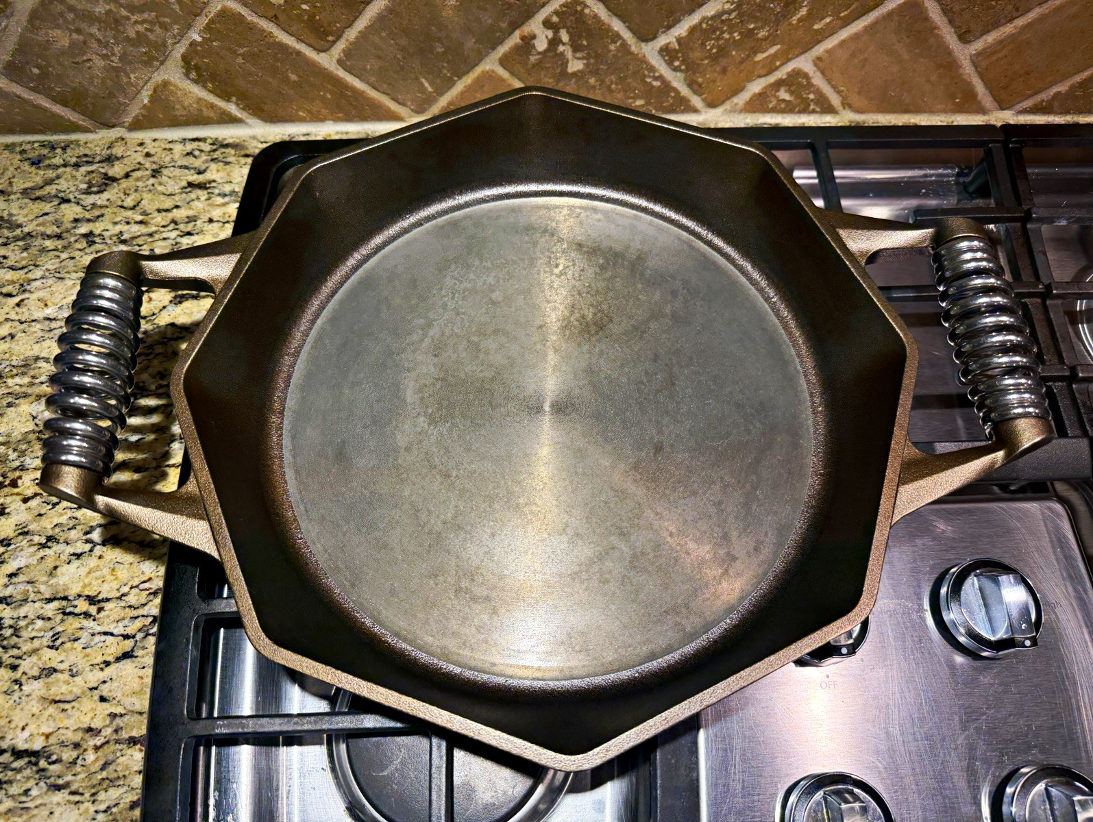FINEX 14” Round Cast Iron Frying Pan Skillet, Brown Double Handle FINEX 14” Round Cast Iron Frying Pan Skillet, Brown Double Handle