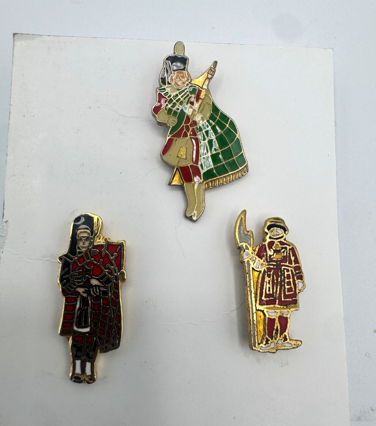 Vintage British Enamel Pin Lot Bagpiper Guardsman Beefeater London UK 3 Pins