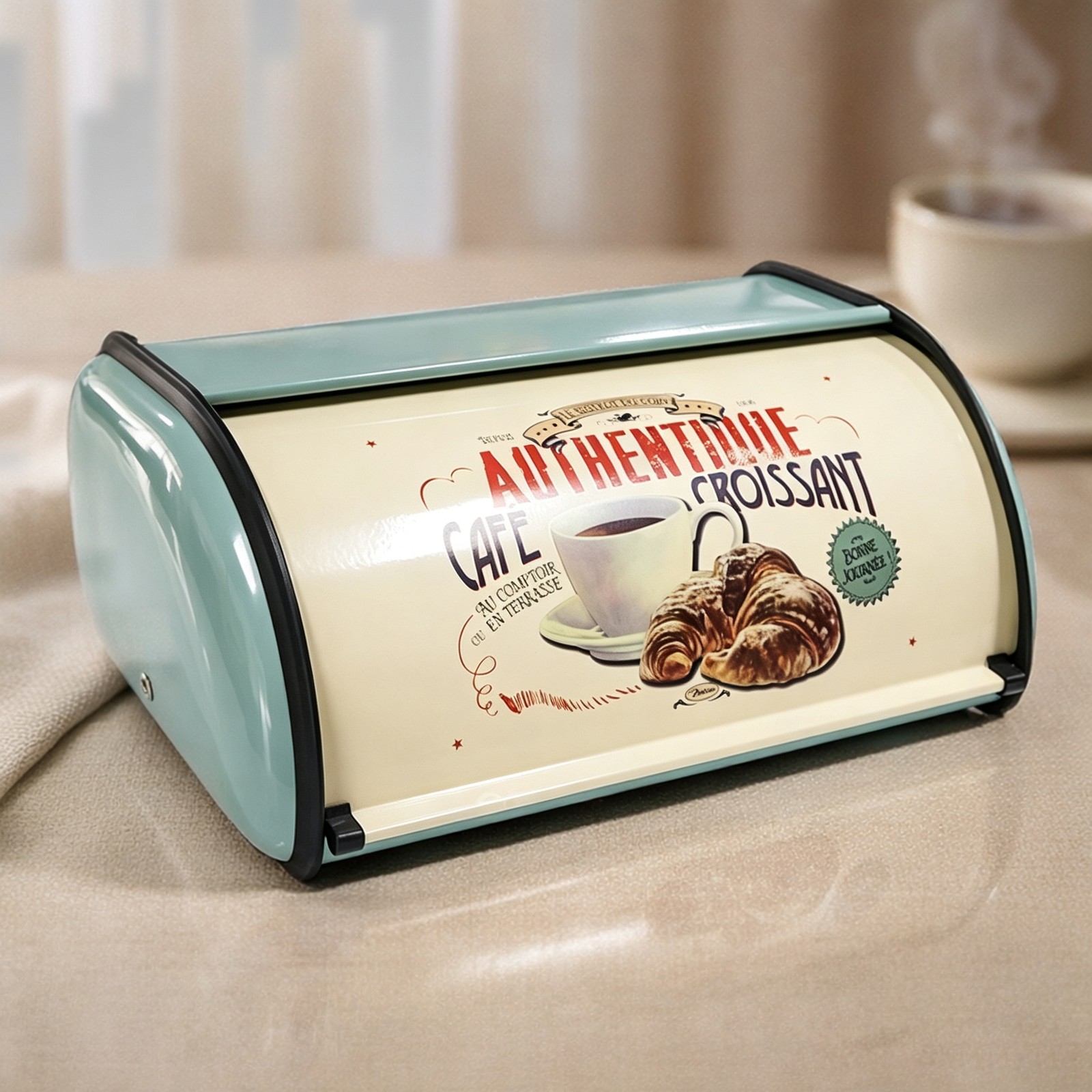 SOTECH Blue Bread Box Kitchen Container for Bread Food Storage Vintage Boxes
