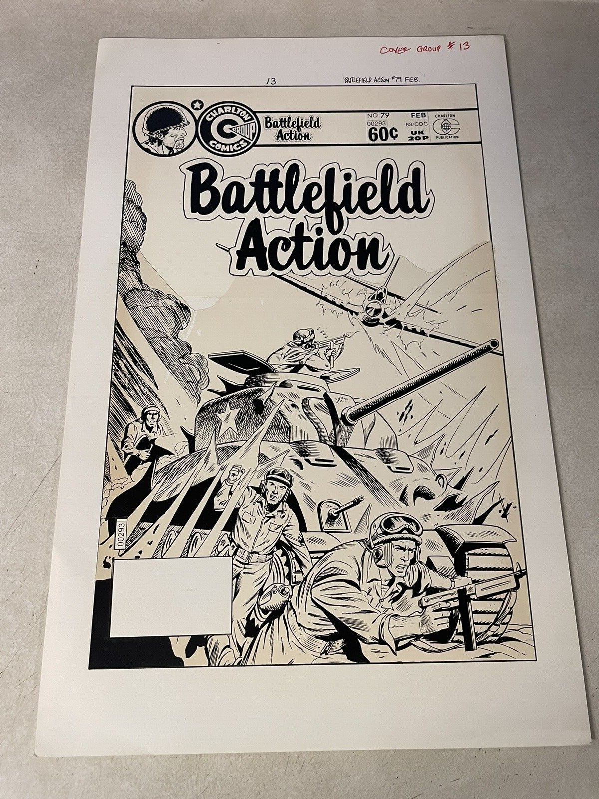 BATTLEFIELD ACTION #79 COVER prod stat ART 1983 GIORDANO WAR TANK SHOOTS PLANE