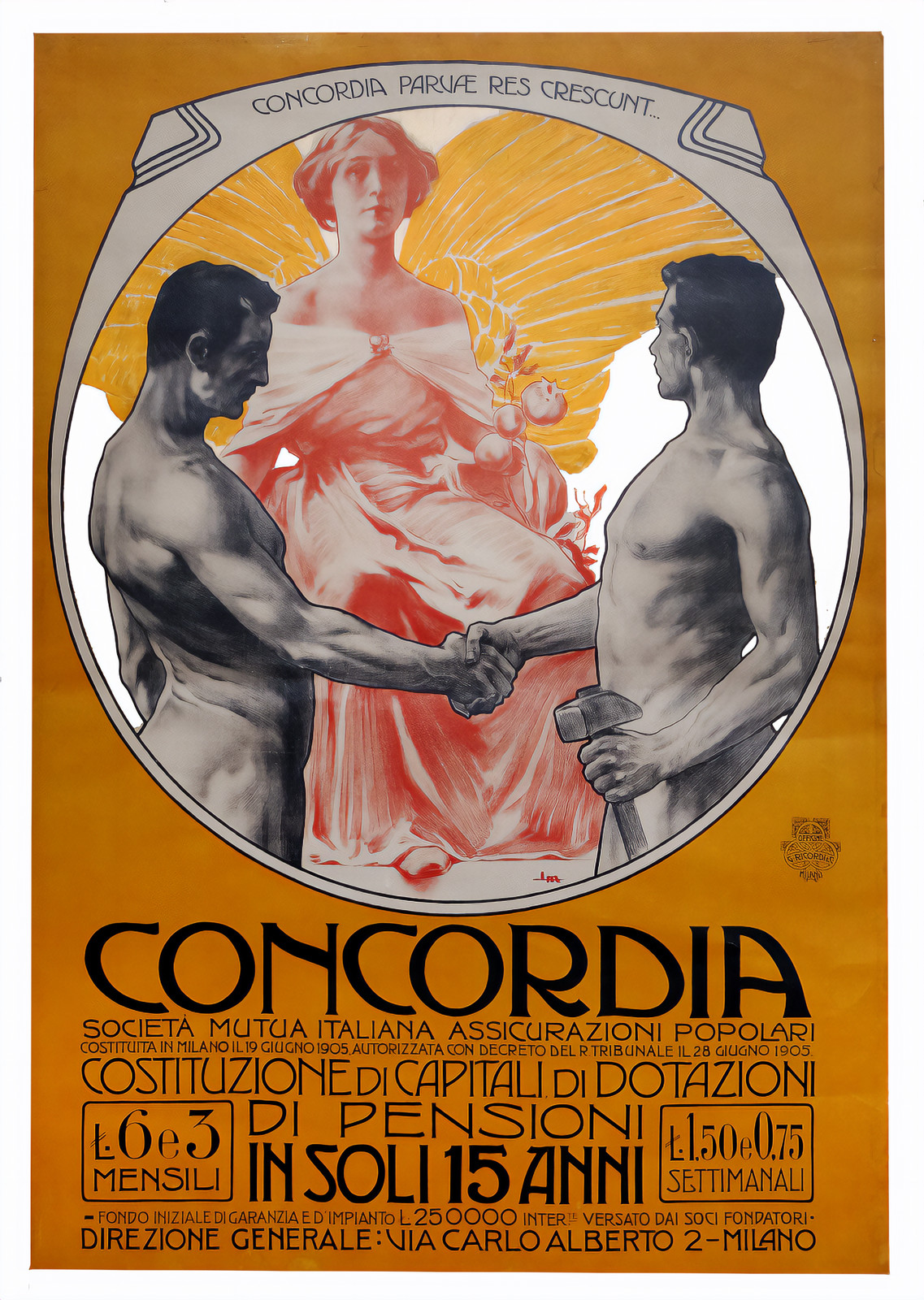 Concordia Vintage Poster c1900s - Italian Art Nouveau 24x36”