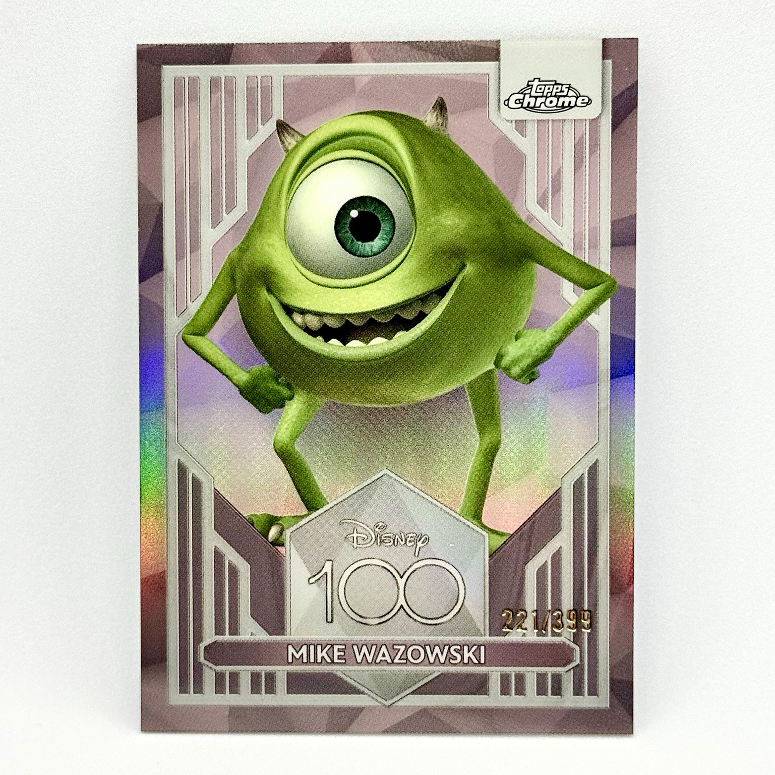 2023 Topps Disney100 Chrome Mike Wazowski #43 Pink Refractor /399 2023 Topps Disney100 Chrome Mike Wazowski #43 Pink Refractor /399