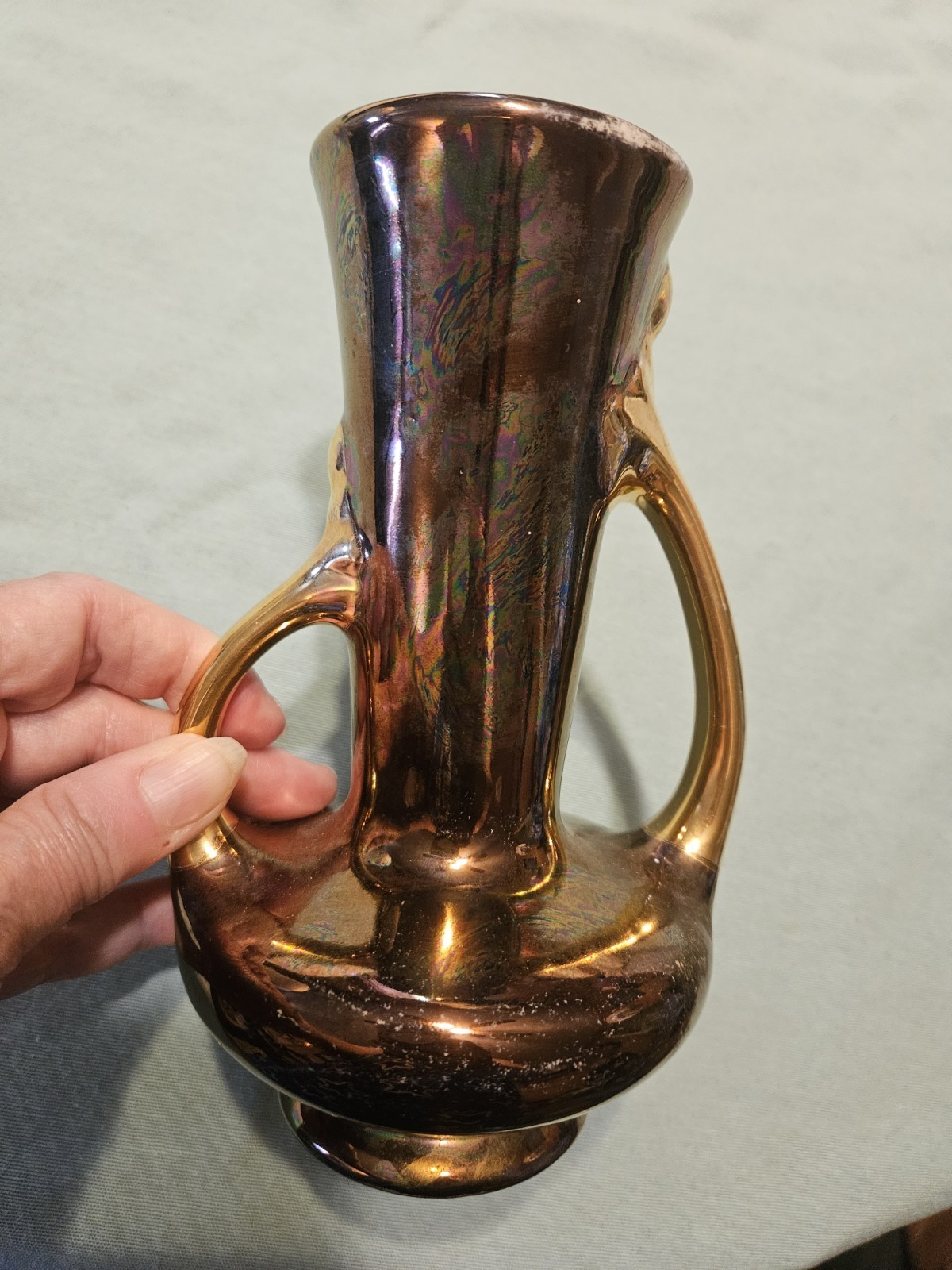 Vtg 22K Gold Vase Pearl Co Hand Decorated Handles Made In USA 8 1/2 Vtg 22K Gold Vase Pearl Co Hand Decorated Handles Made In USA 8 1/2