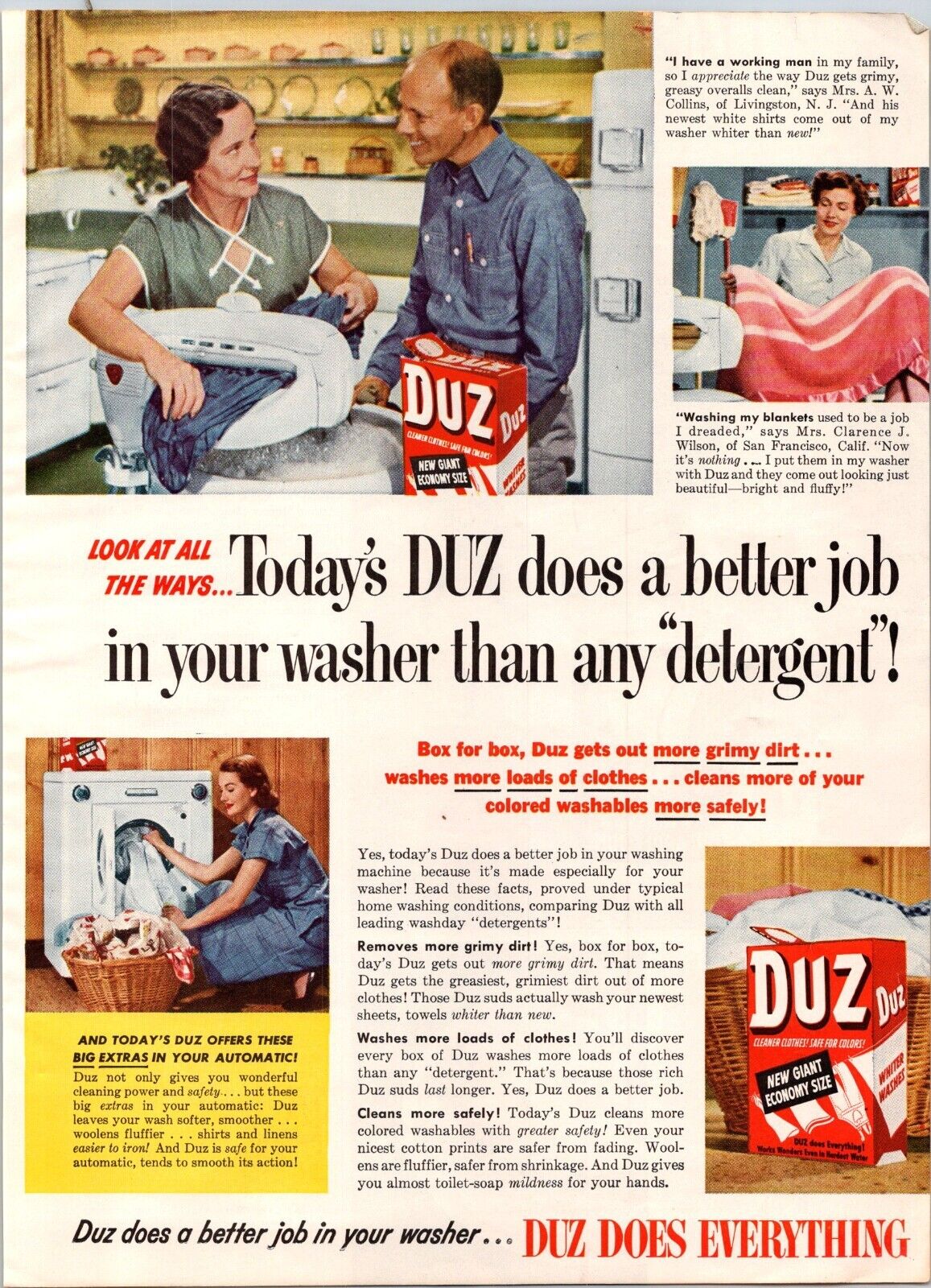 1952 Duz Detergent Vintage Print Ad Laundry Clothes Washer Vintage Wringer 