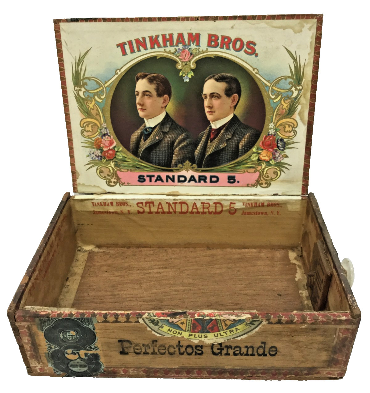 Antique Cigar Box Late 19th Century Tinkham Brothers Jamestown ny Porcelain Knob