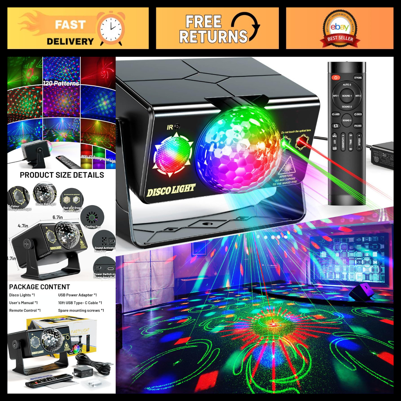 Party Lights Dj Disco Light Disco Ball Stage Strobe Lights LED Projector Sound A
