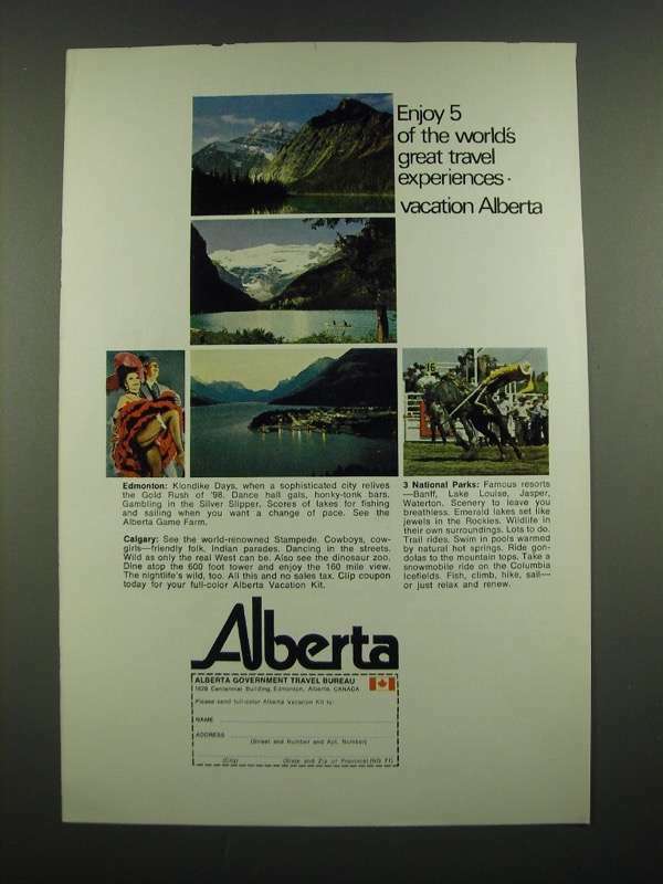 1971 Alberta Canada Ad - 5 Of the World\'s Great Travel Experiences
