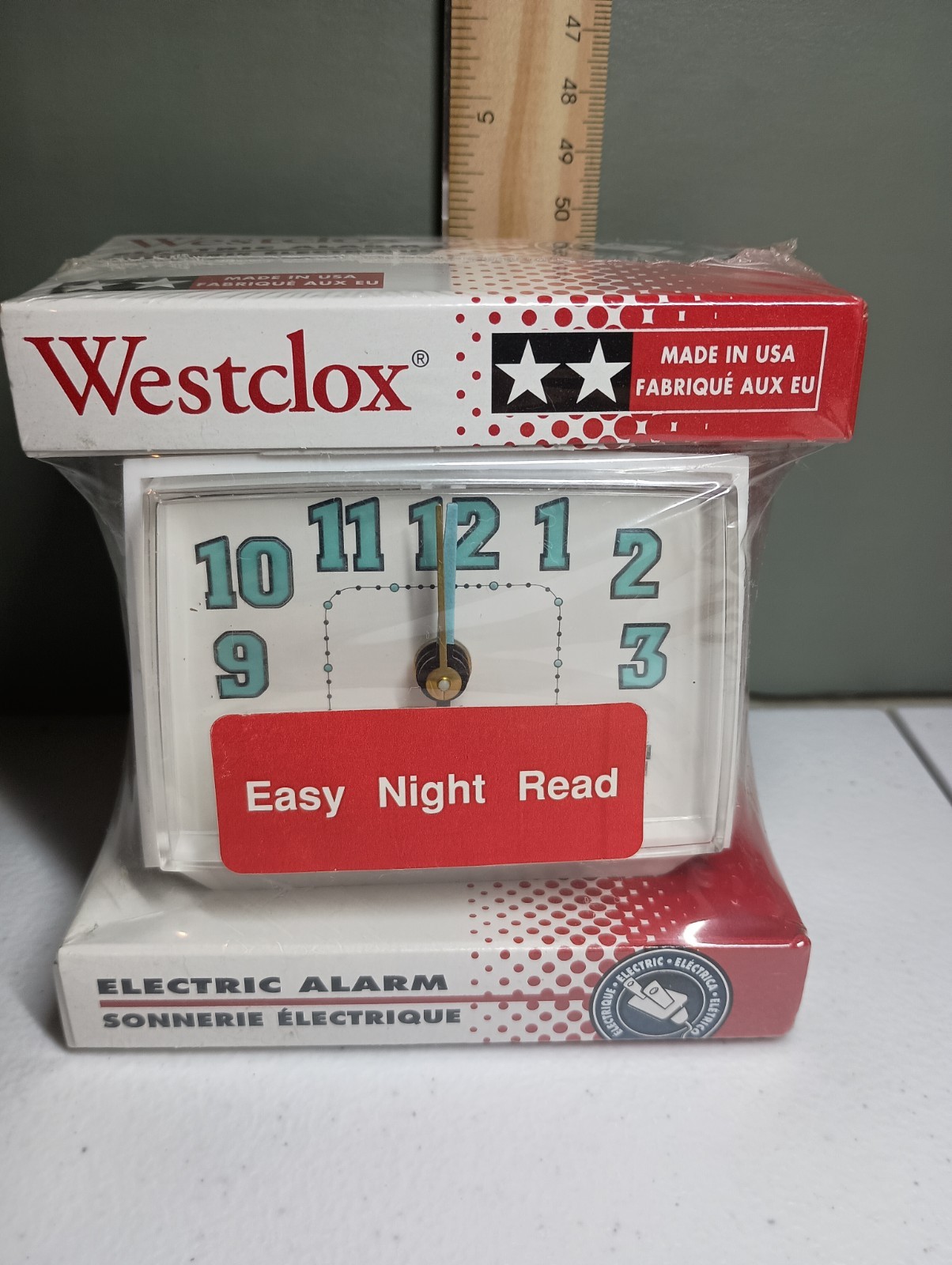NIP Electric Westclox Alarm Clock Bold EZ Read 22442 White Blue Numbers Vintage