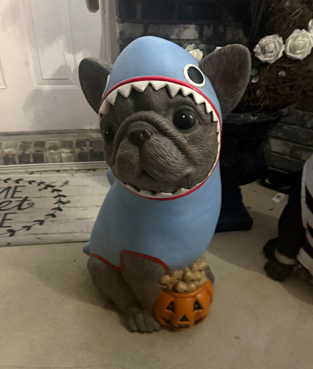 Halloween Classics LED Hand-Painted Frenchie Shark Sculpture 2.5ft Outdoor