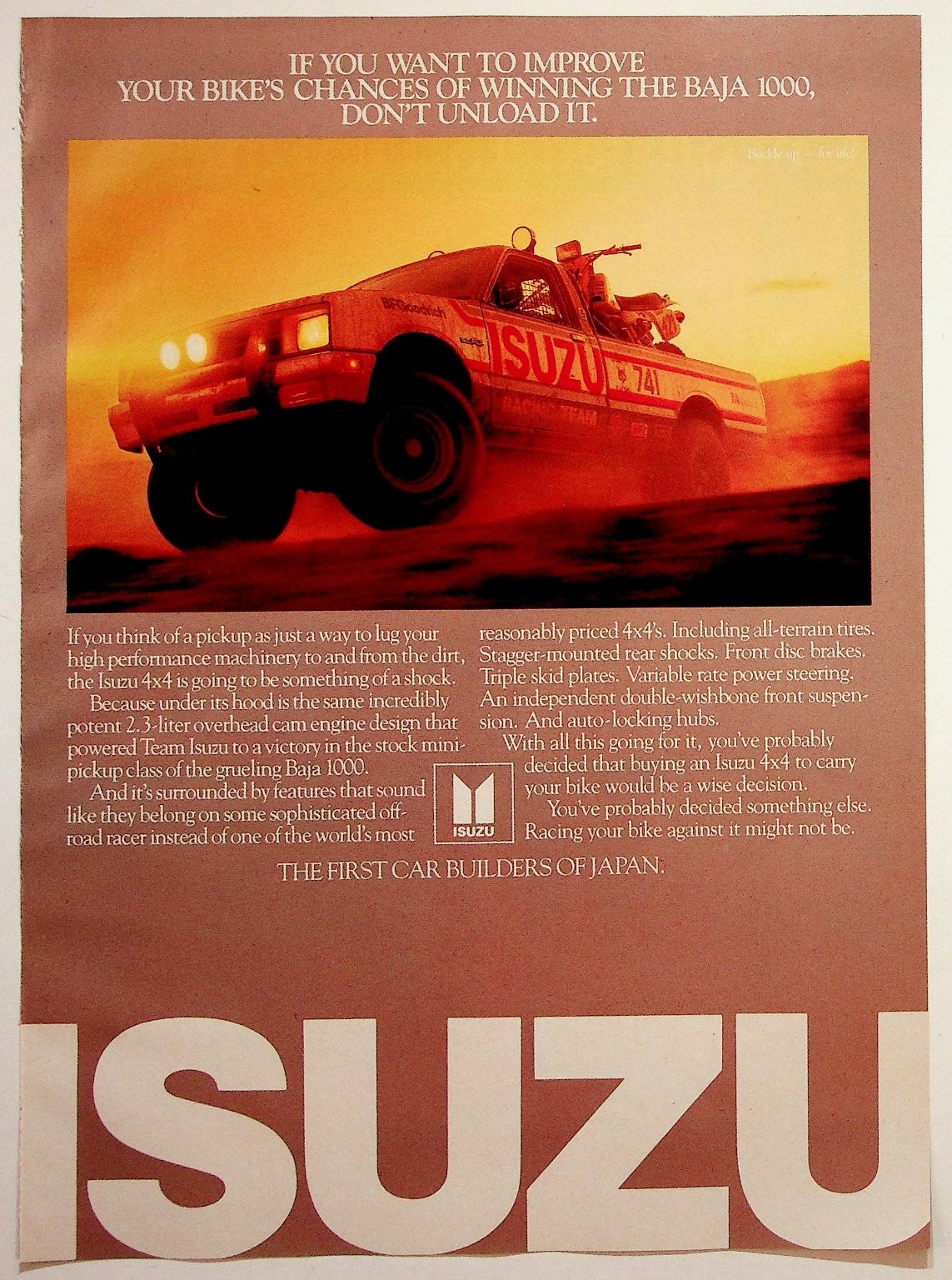 Isuzu 4x4 Pickup Truck Baja 1000 Vintage 1980s Magazine Print Ad Isuzu 4x4 Pickup Truck Baja 1000 Vintage 1980s Magazine Print Ad